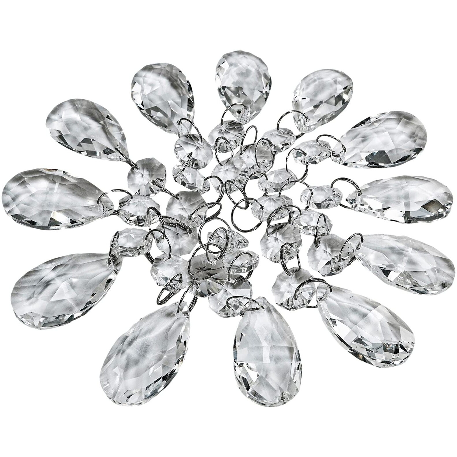 Supla 24 Pcs Teardrop Chandelier Prisms Candle Chandelier Crystal Pendants Glass Pendant Beads 1.5"" For Chandelier Lights Suncatchers