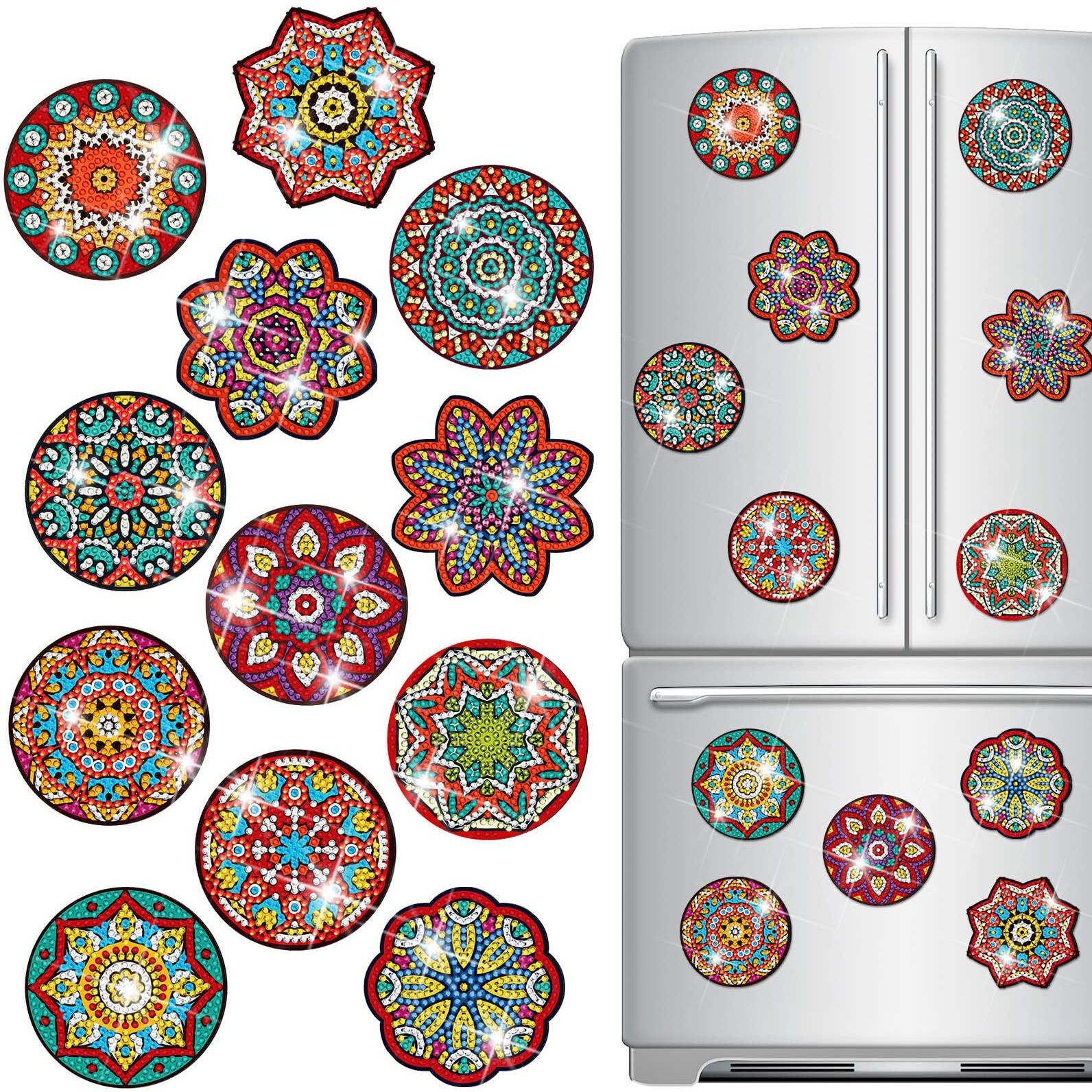 Zonon 12 Pcs Refrigerator Diamond Painting Magnets Easy Diamond Painting Kits Fridge Diamond Art Magnets Diamond Art Kits Diamond Painting Stickers For Adults Diy Home Decors(Vintage Mandala)