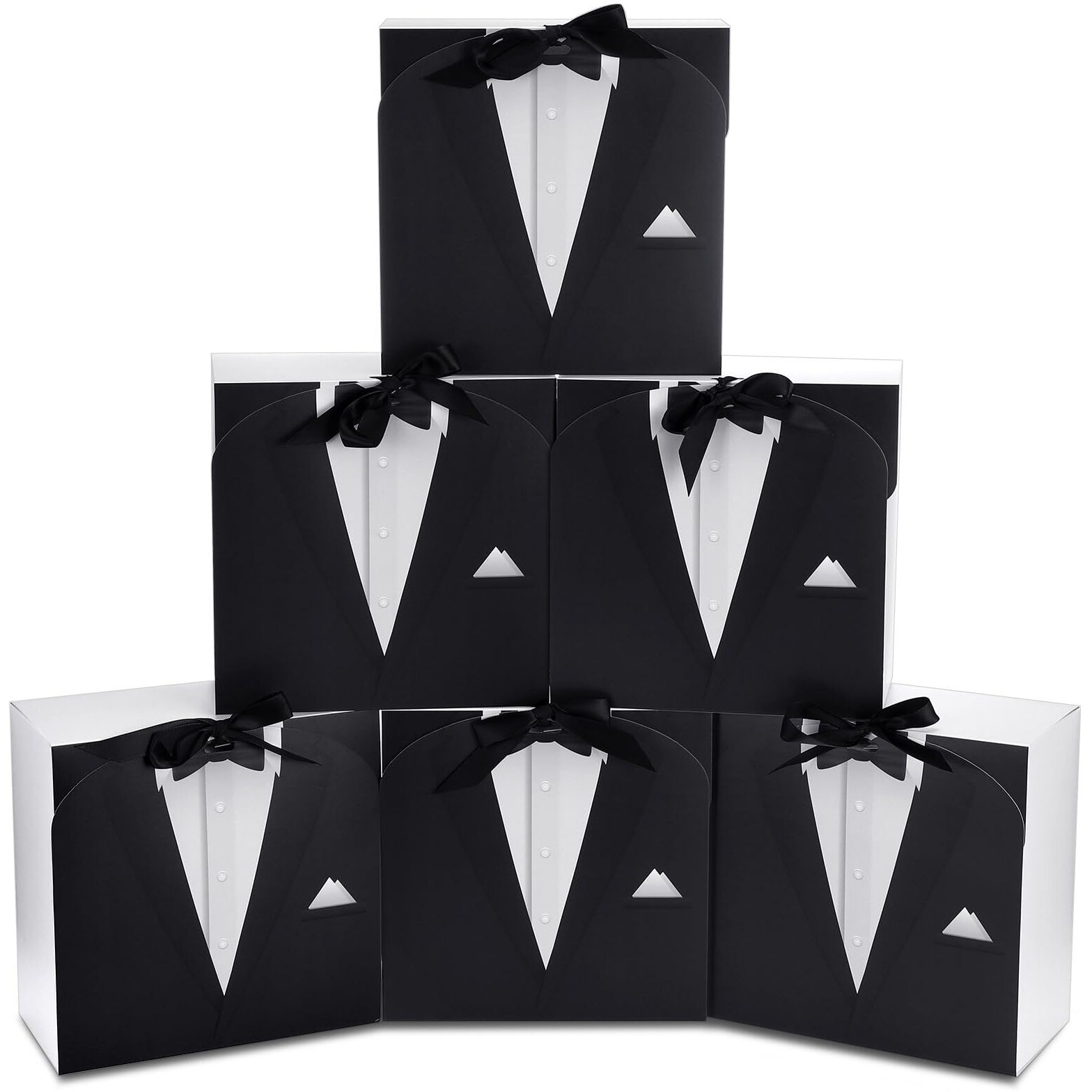 Motipuns Set Of 6 Groomsmen Gift Box With Ribbon Groomsmen Proposal Gift Box For Men Man Paper Gift Boxes For Wedding Birthday Graduation Father's Day, 7.87 X 7.87 X 3.94''(Black, Classic)