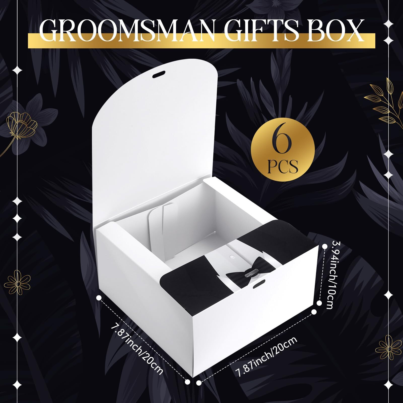 Motipuns Set Of 6 Groomsmen Gift Box With Ribbon Groomsmen Proposal Gift Box For Men Man Paper Gift Boxes For Wedding Birthday Graduation Father's Day, 7.87 X 7.87 X 3.94''(Black, Classic)
