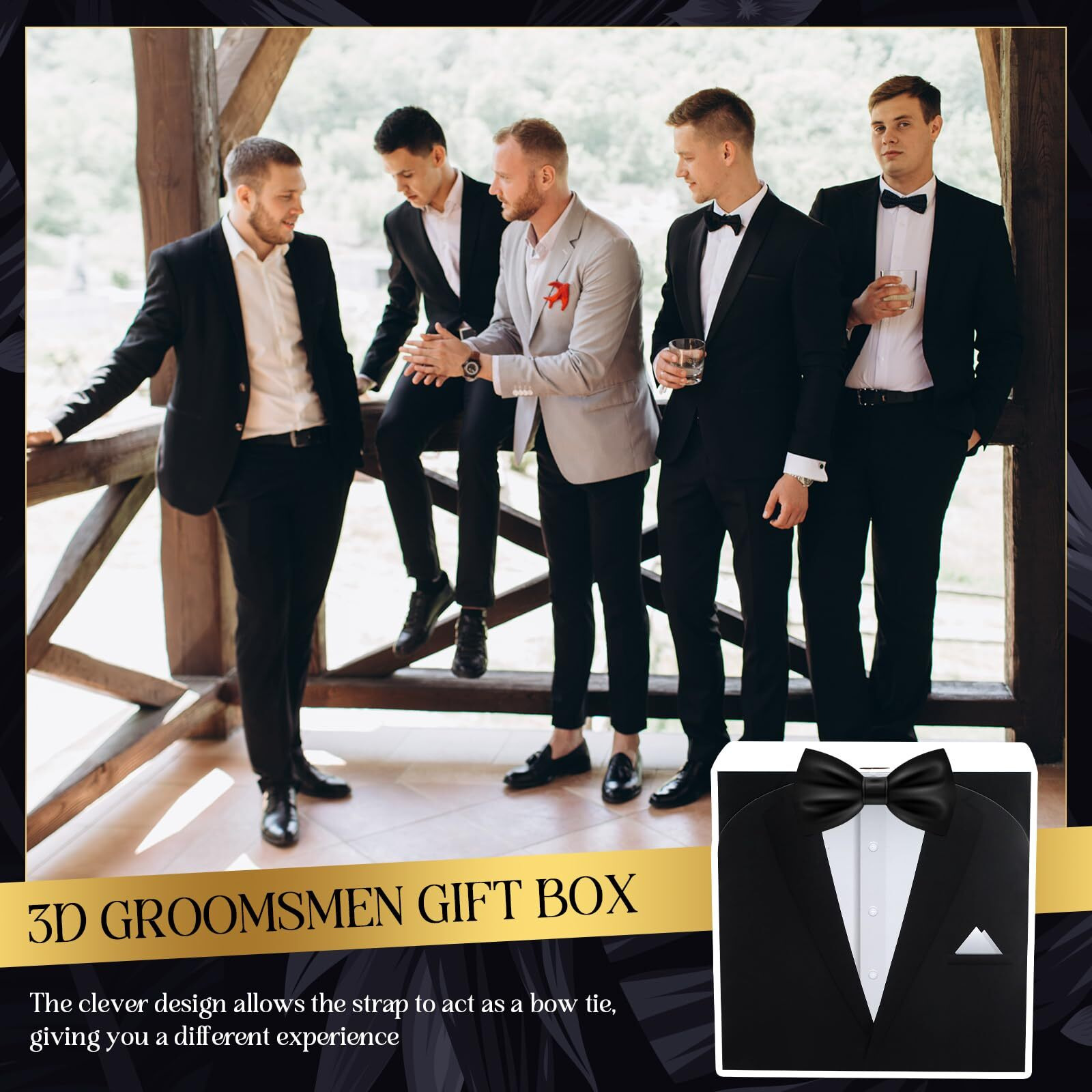 Motipuns Set Of 6 Groomsmen Gift Box With Ribbon Groomsmen Proposal Gift Box For Men Man Paper Gift Boxes For Wedding Birthday Graduation Father's Day, 7.87 X 7.87 X 3.94''(Black, Classic)
