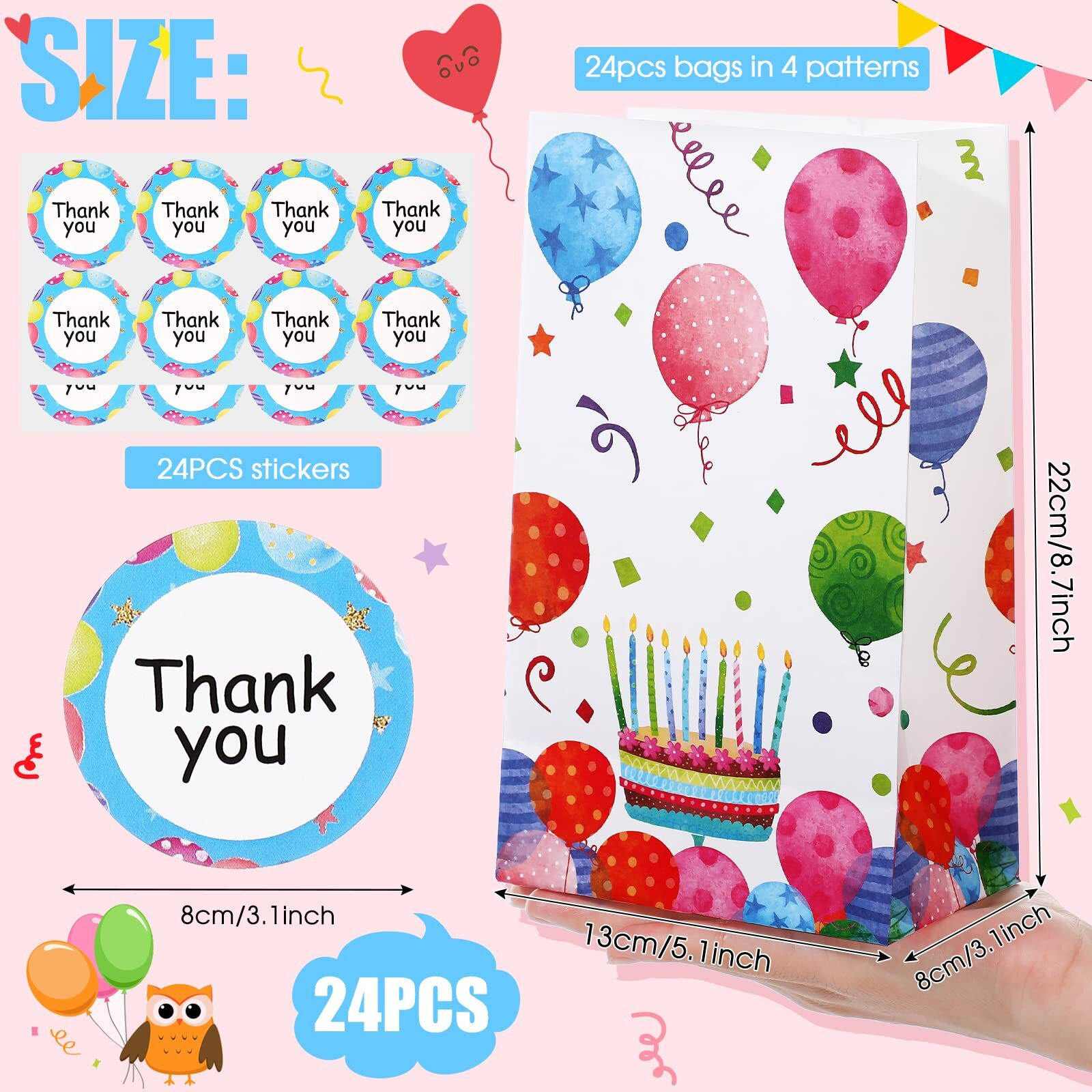 24 Pieces Birthday Gift Bag Birthday Party Favor Gift Bags Goodie Bags With Seal Stickers For Kids Birthday Party Candy Bags Party Supplies