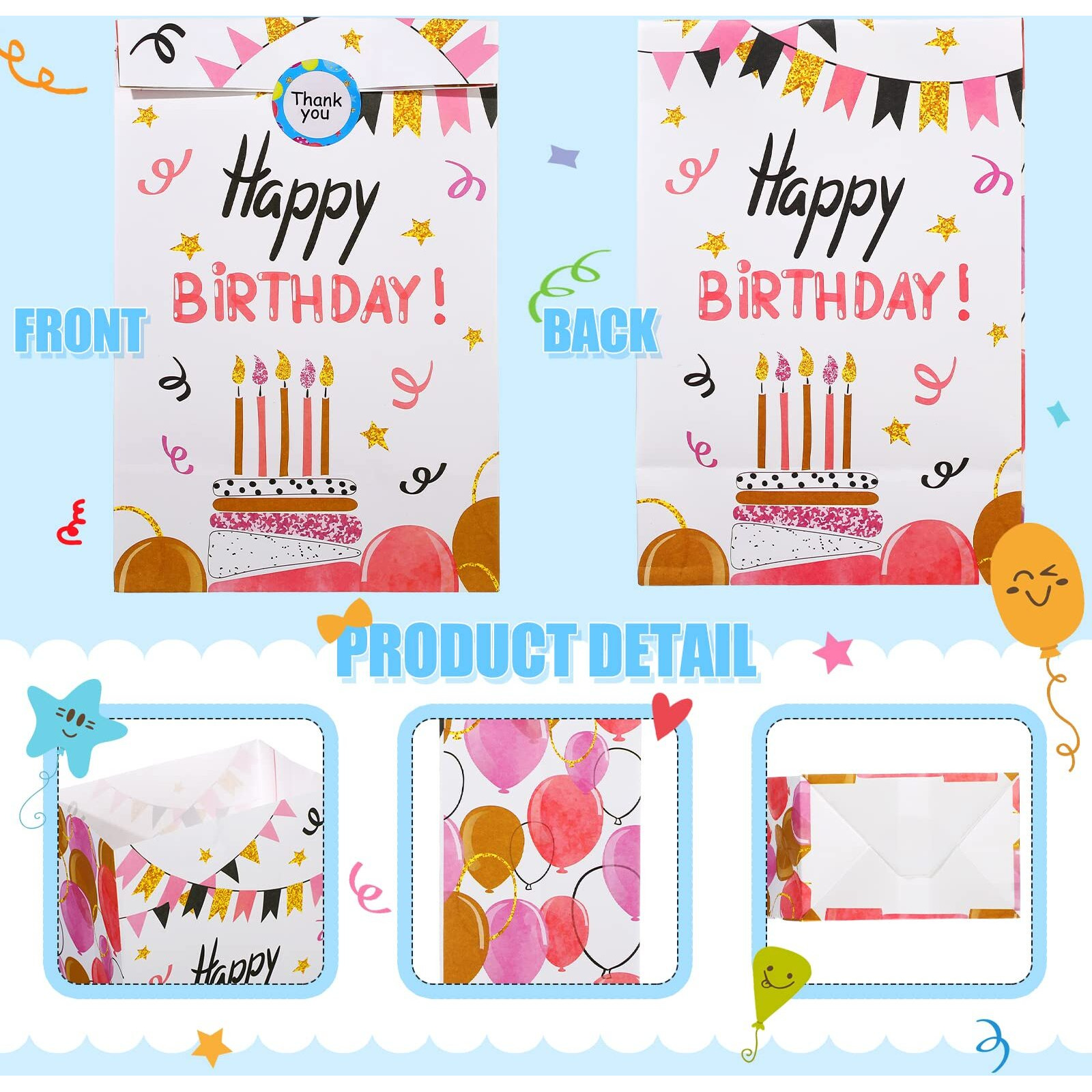 24 Pieces Birthday Gift Bag Birthday Party Favor Gift Bags Goodie Bags With Seal Stickers For Kids Birthday Party Candy Bags Party Supplies