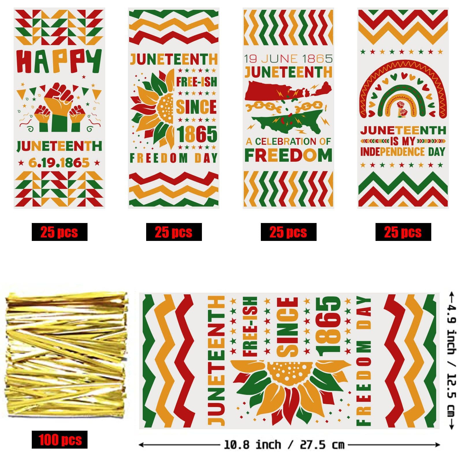 100 Pcs Juneteenth Goodie Bags, Juneteenth Gift Bags For Party Decorations, Juneteenth Decorations Treat Cellophane Candy Bags For African American Freedom Day Celebration Party Favor Supplies