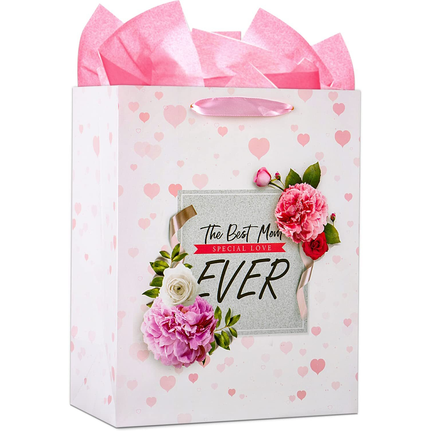 Whatsign Mothers Day Gift Bags With Handle 13"" Large Mother's Day Best Mom Ever Gifts Bags With Tissue Paper Happy Mothers Day Flowers Paper Gift Bags Birthady Gift Bag For Mom Grandmother Aunt Wife