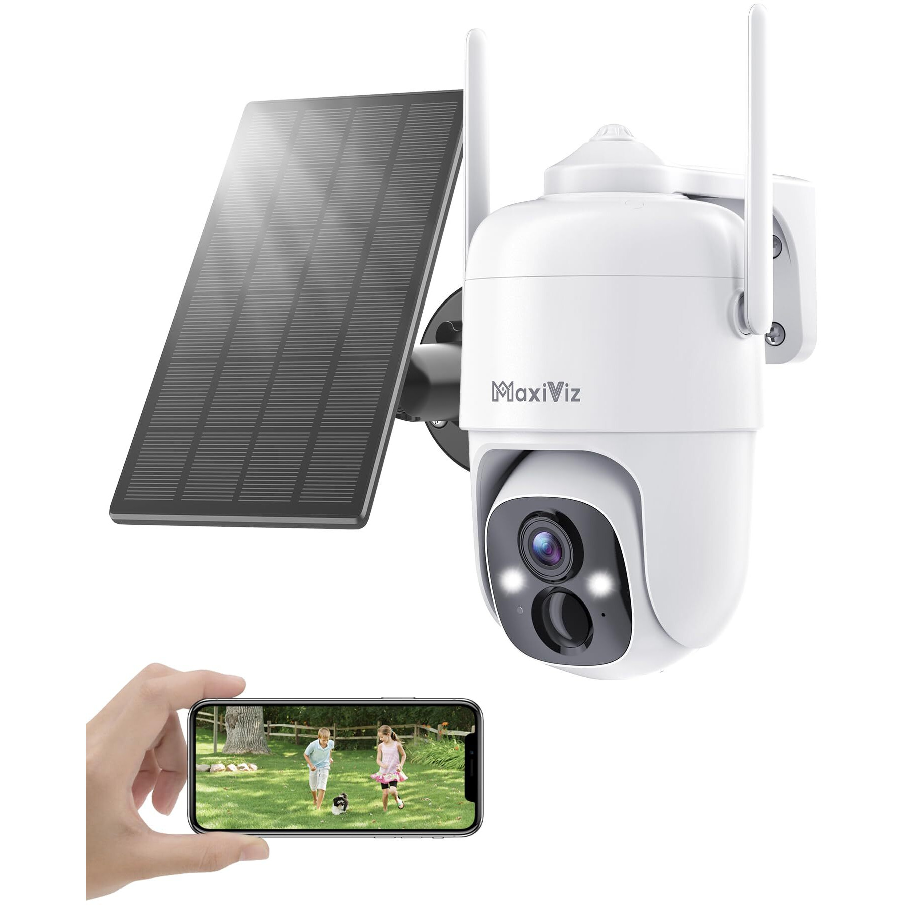 Maxiviz Solar Security Camera Wireless Outdoor, 360 View Outdoor Cameras For Home Security With Ai Motion Detection, 2K Color Night Vision, Two-Way Talk, Ip66 Weatherproof, Sd/Cloud Storage