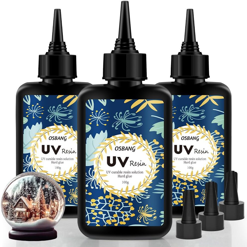 Osbang 300G Uv Resin Crystal Clear Hard Uv Cure Epoxy Resin, Upgraded Formula Uv Resin, Solar Activated Glue Kit Transparent Resin, Ultraviolet Fast Curing Resin For Jewelry Making Craft Decoration