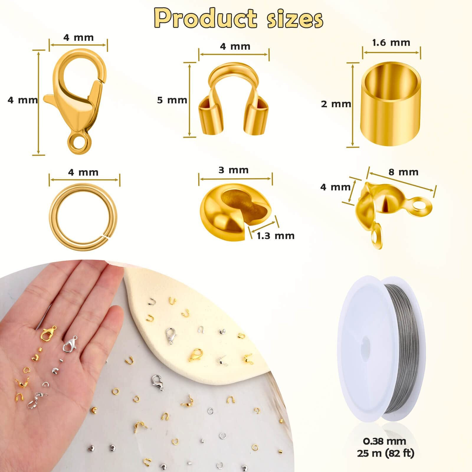 Acejoz 1200 Pcs Crimp Beads Kit For Jewelry Making, Crimp Beads, Covers, Tubes And Wire Guardians, Lobster Clasps, Jump Rings, Crimping Pliers And Beading Wire
