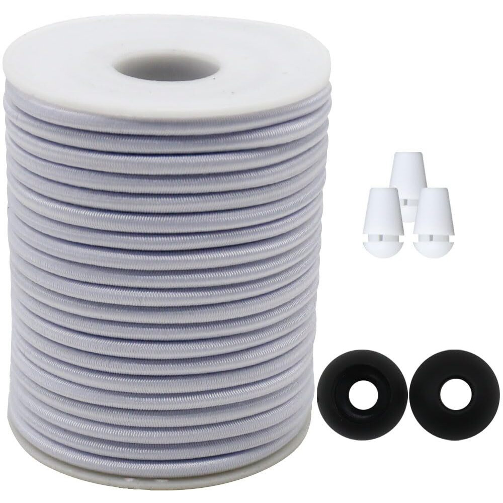 Zhfmly 4Mm White Bungee Roll Elastic String Shock Rope 50Ft Elastic Stretchy Cord Th Nylon Sleeve And Heavy Strength For Shoes Laces, Kayak Decks, Diy Crafts Sewingzh130