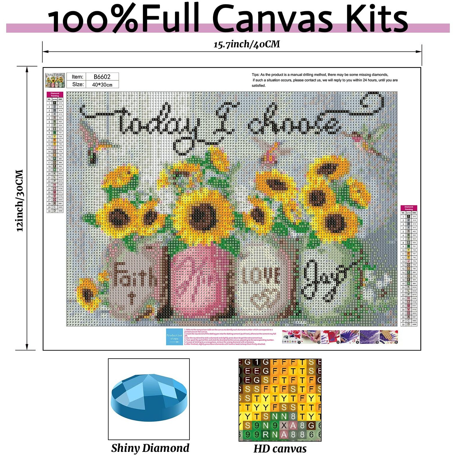 Hlison 5D Diamond Painting Kits For Adults, Diamond Art Kits For Kids Beginner, Sunflower Diy Rhinestone Diamond Painting For Gift, Home Wall Decor (12   W X 16   L)