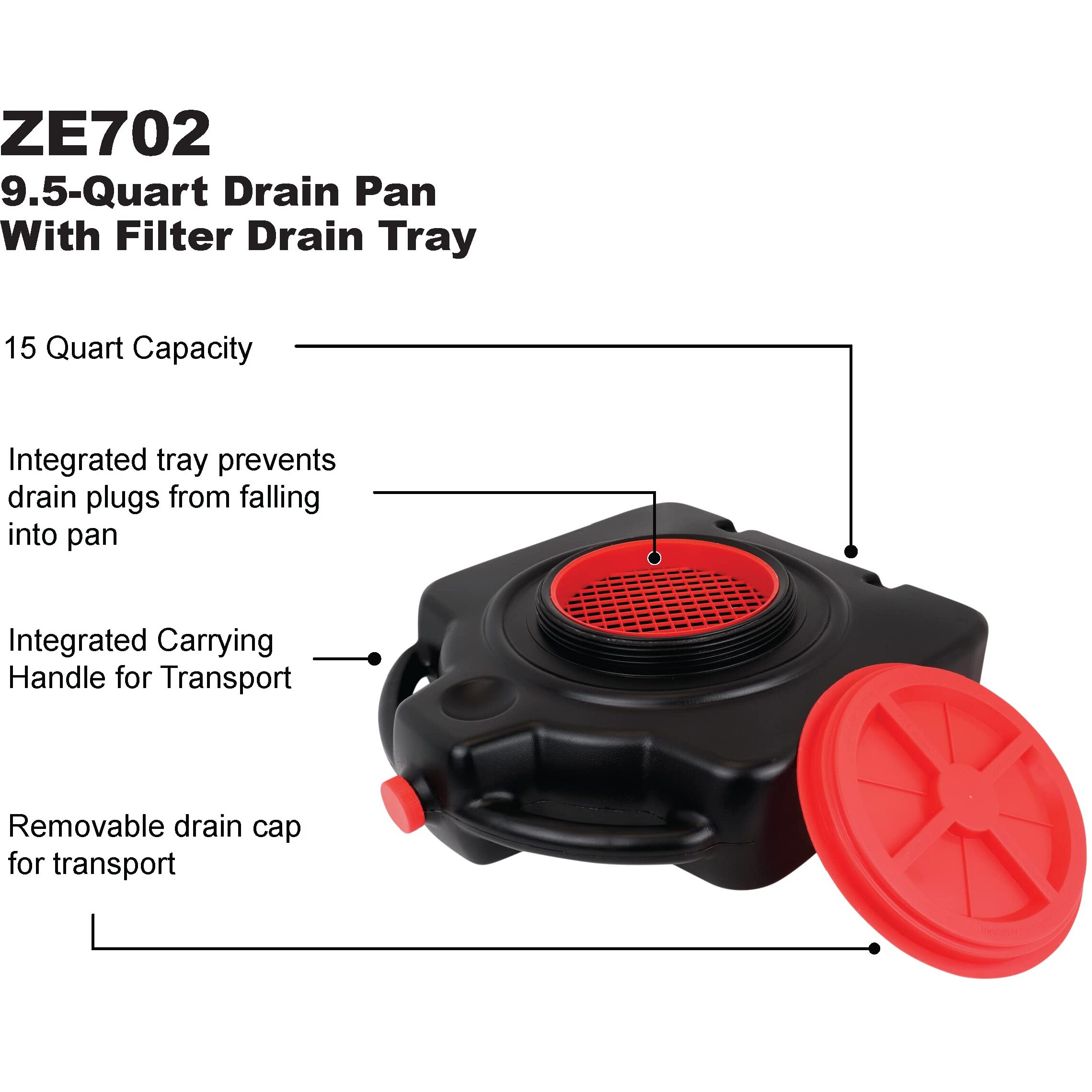 Zeeline By Milton Ze700, Oil Change Pan, With Filter Drain Screen, 15 Quart, Oil Collection Pan, Lightweight, Oil Pan With 8    Drain Opening, Pour Spout For Easy Transport