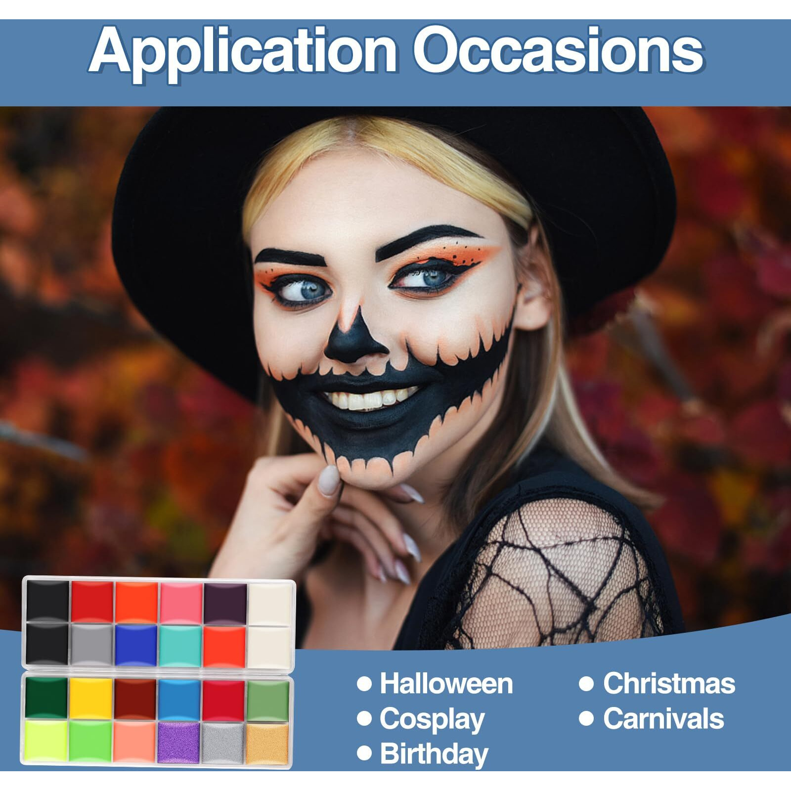 Face Painting Kit For Kids Party,22 Colors Face Paint Kit Includes Paint Tray,Sponges,Brushes And Stencils,Professional Face Painting Kit Non Toxic For Kids And Adults Halloween Makeup