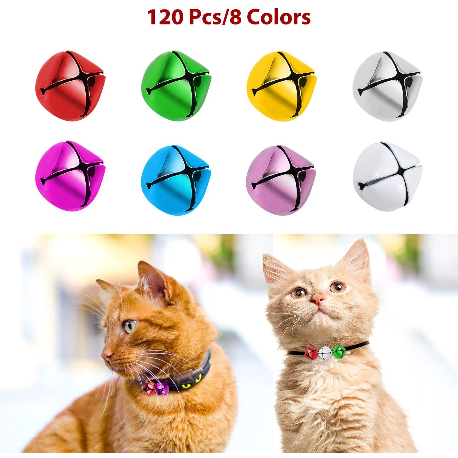 Jingle Bells For Crafts, 8 Colors Large Jingle Bells Christmas Jingle Bell, Cheerful Sound Craft Bells For Wreath, Holiday Home And Christmas Decoration, 0.6 Inch, 120 Pcs