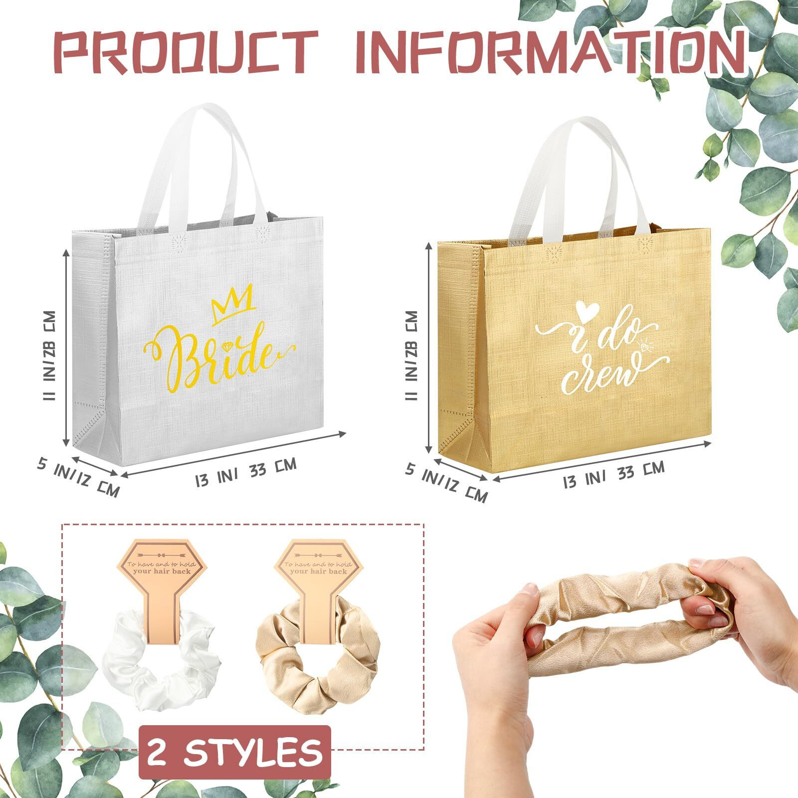 Sweetude 24 Pcs Bridesmaid Gift Bags Including 12 Pcs I Do Crew Bachelorette Bags, 12 Pcs Silk Bridesmaid Scrunchies Bridal Party Gifts Reusable Bridesmaid Gifts For Wedding Bridal (Silver, Gold)