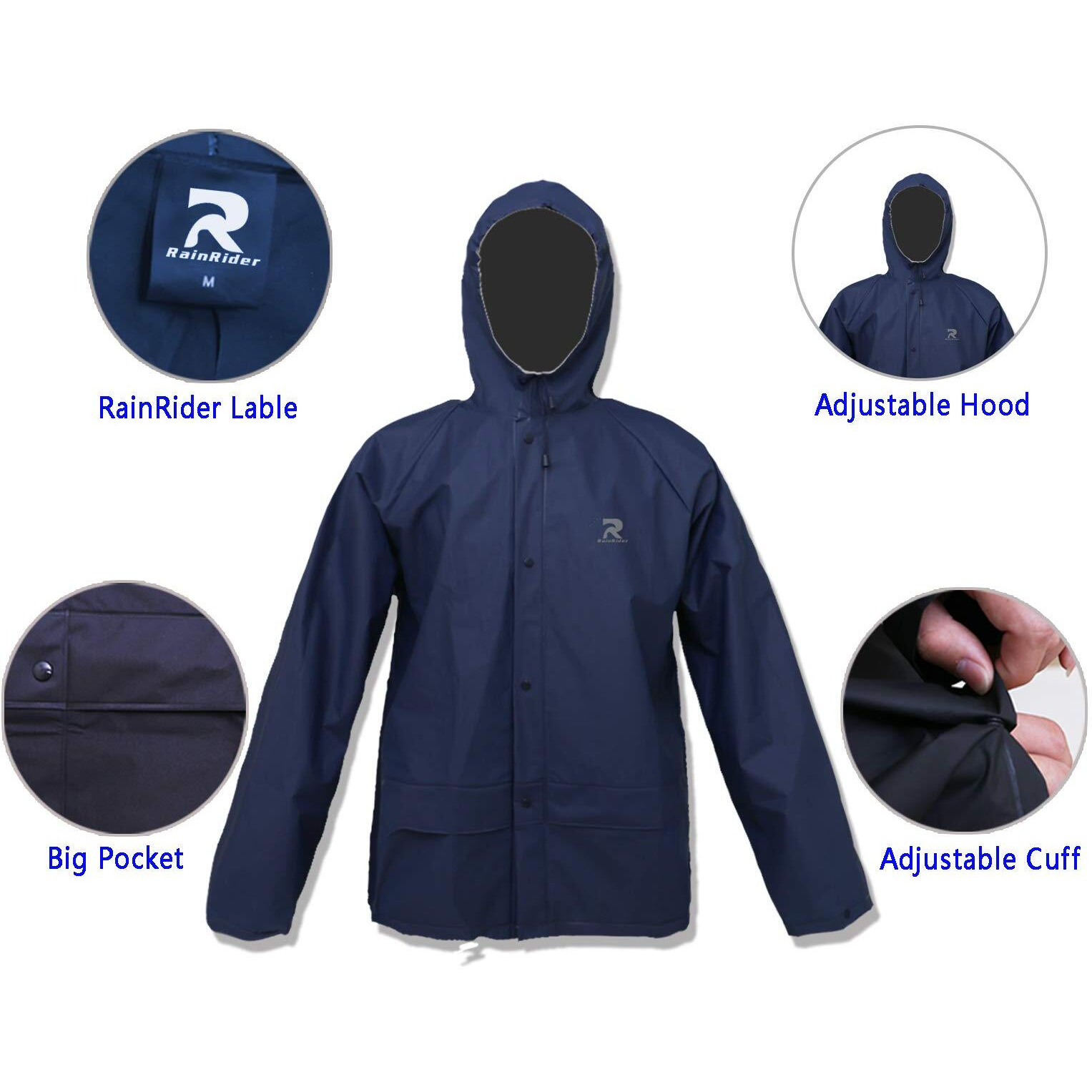 Ultra-Lite Rain Coat With Pants For Men Women Waterproof Rain Suit For Sport(Navy,L)