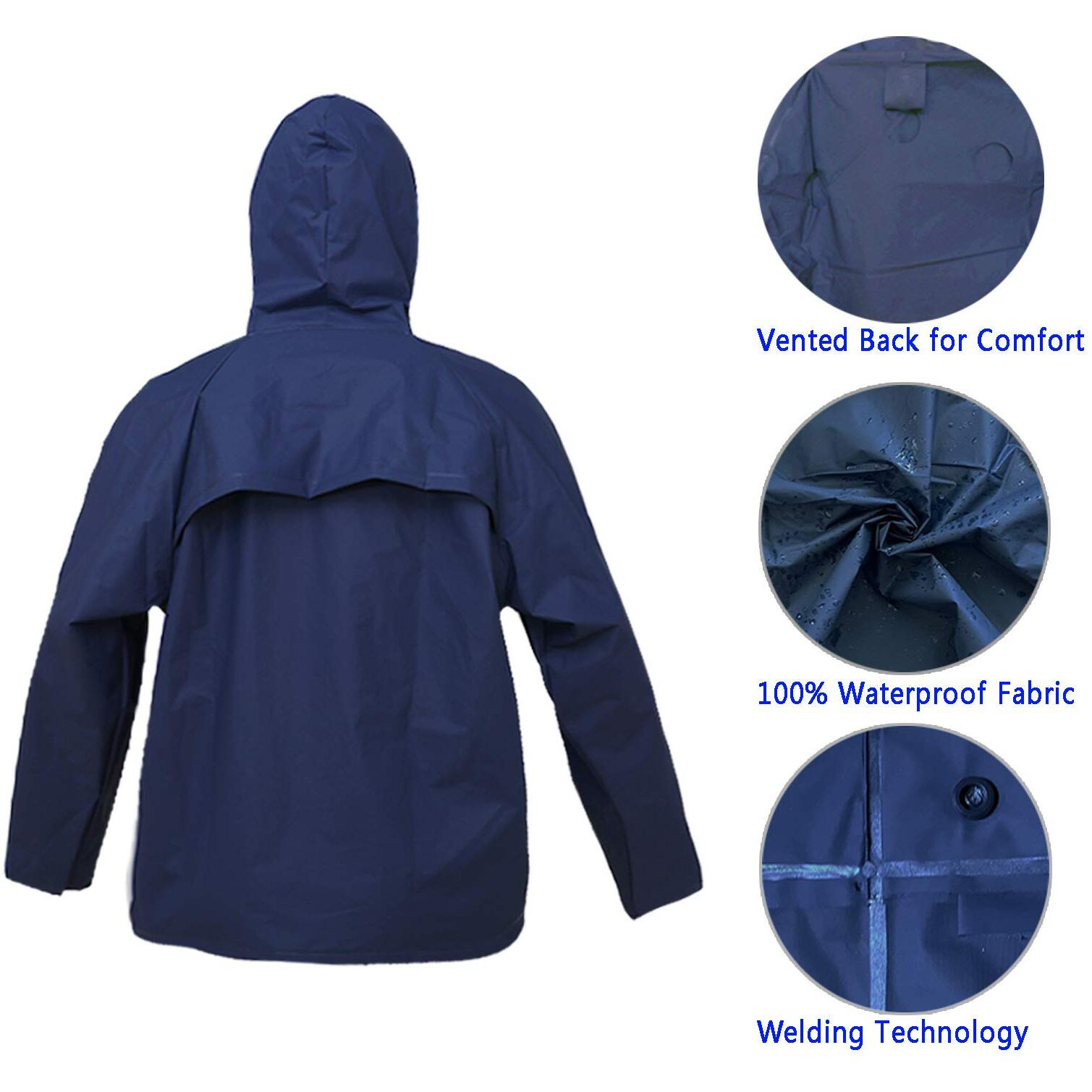 Ultra-Lite Rain Coat With Pants For Men Women Waterproof Rain Suit For Sport(Navy,L)