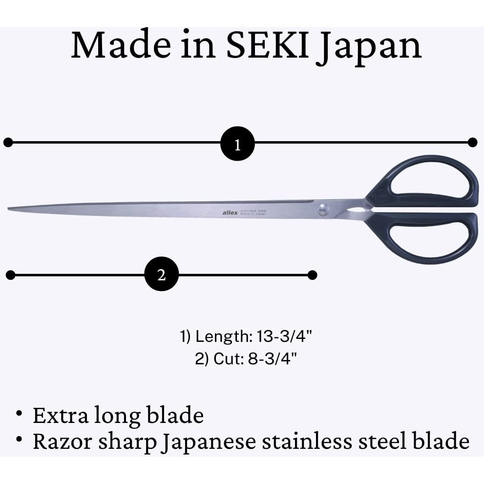 Allex Extra Long Scissors 13-3/4"" Razor Sharp Japanese Stainless Steel Blade, Giant Scissors For Ribbon Cutting Ceremony & Paper Cutting, Large Scissors Heavy Duty Blade, Made In Japan