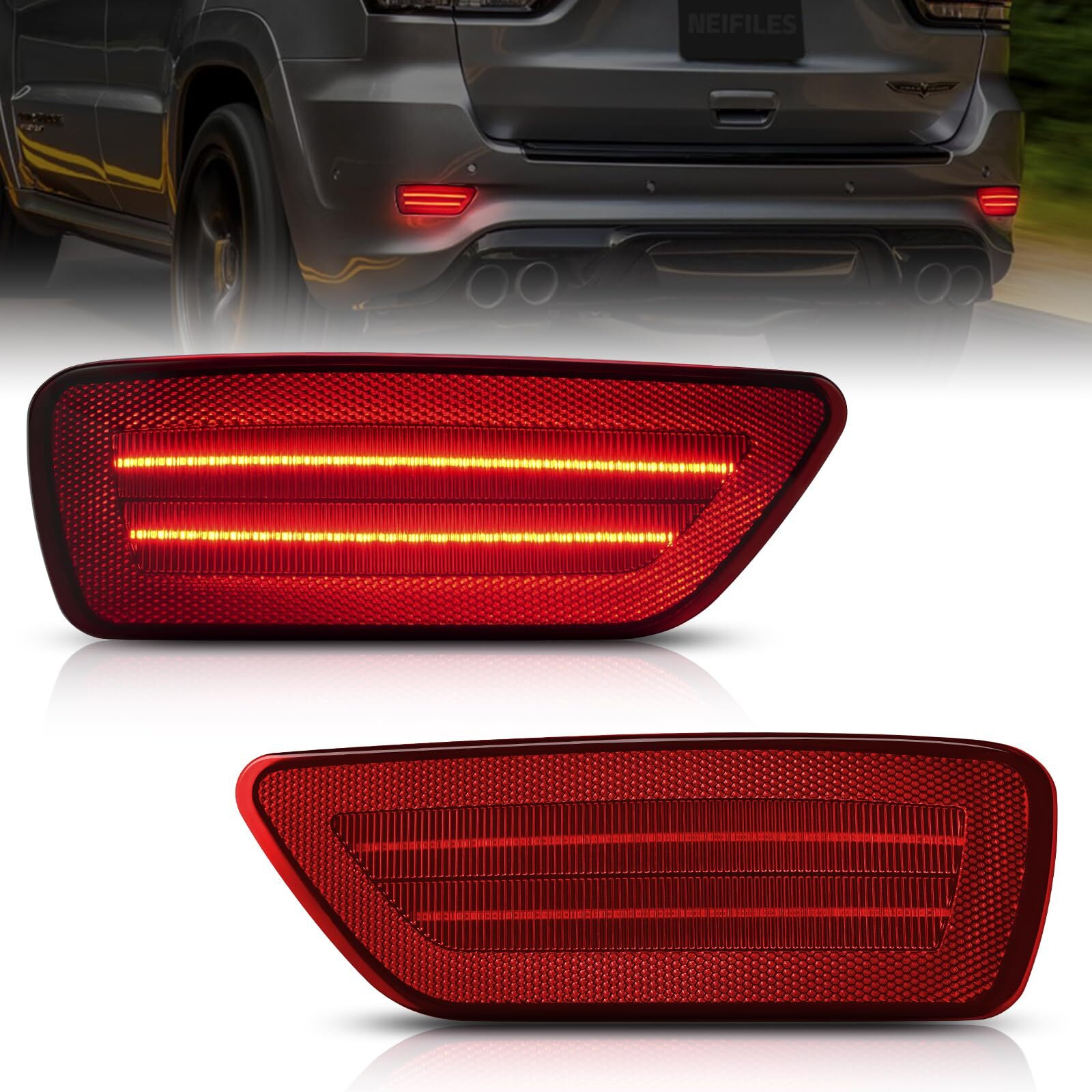 Neifiles Led Rear Bumper Reflector Lights Compatible With Jeep Compass 2011-2017 Fog Light Assembly For Grand Cherokee 2012-2018, Patriot 2013-2017, Dodge Journey 2011-2020 Pack Of 2