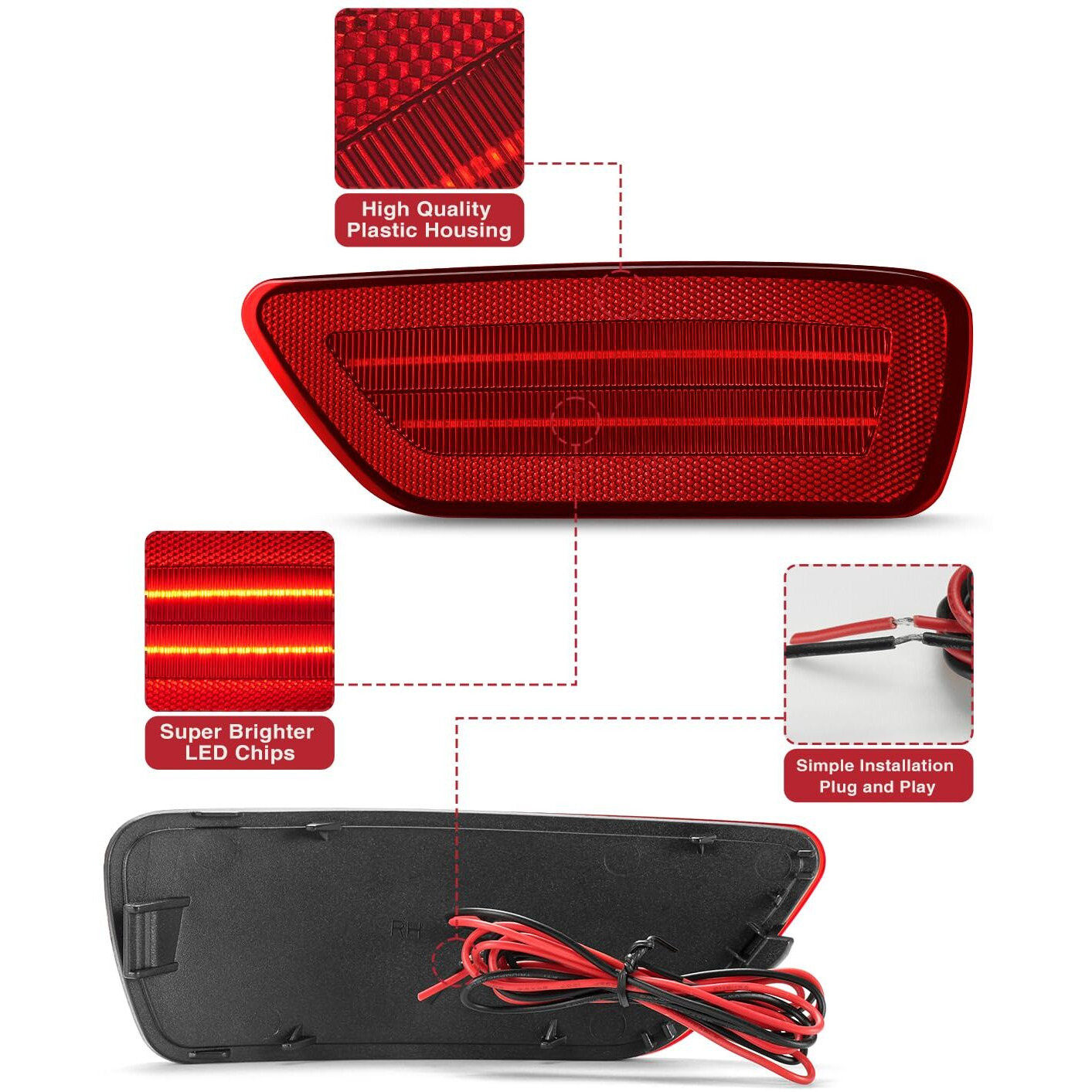 Neifiles Led Rear Bumper Reflector Lights Compatible With Jeep Compass 2011-2017 Fog Light Assembly For Grand Cherokee 2012-2018, Patriot 2013-2017, Dodge Journey 2011-2020 Pack Of 2
