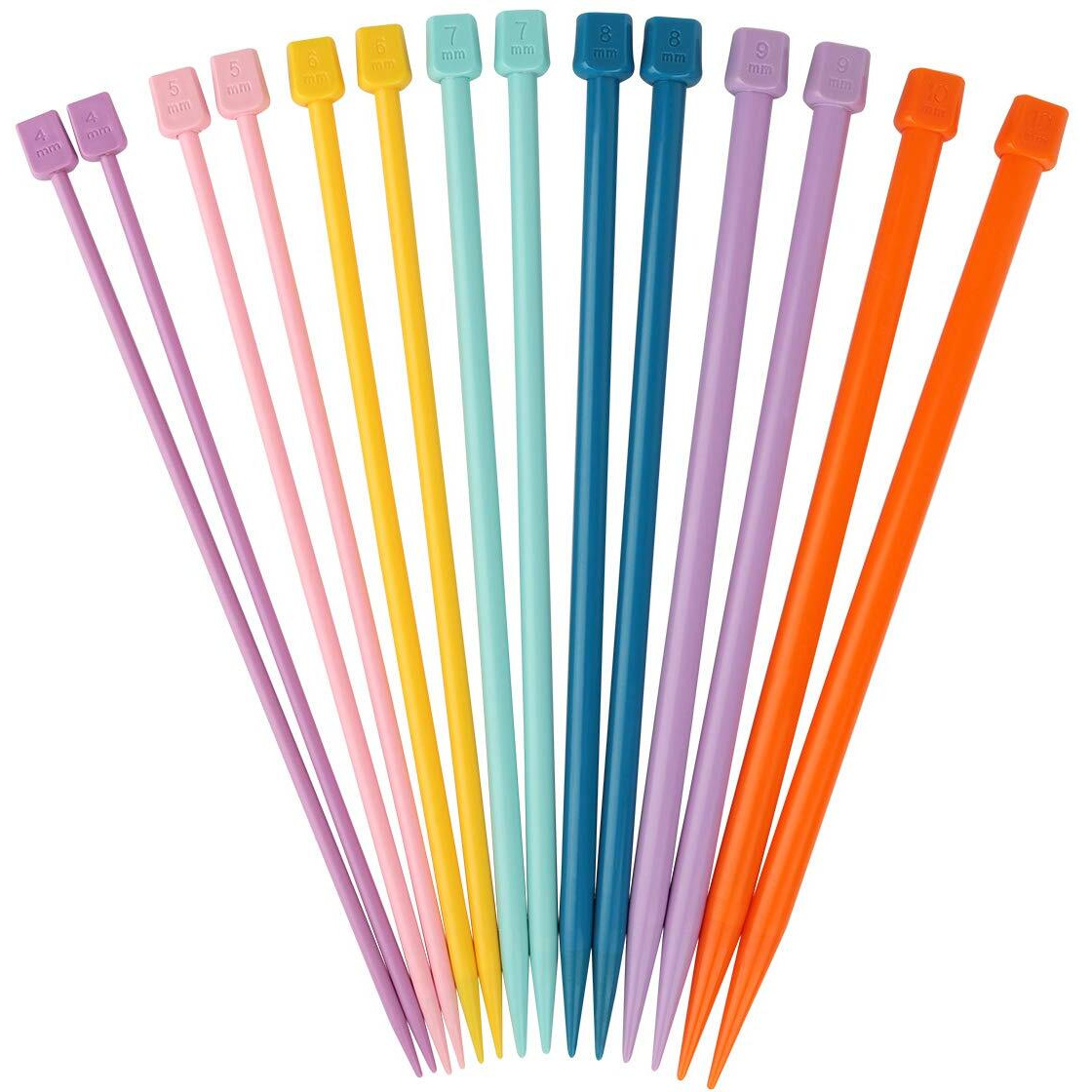 Coopay 14Pcs Plastic Knitting Needles For Beginner And Kids, 10 Inch Long Straight Knitting Needles Single Pointed Needles Colorful Knit Needle Set Knitting Kit Diy Craft Yarn Weaving Tool,4Mm To 10Mm