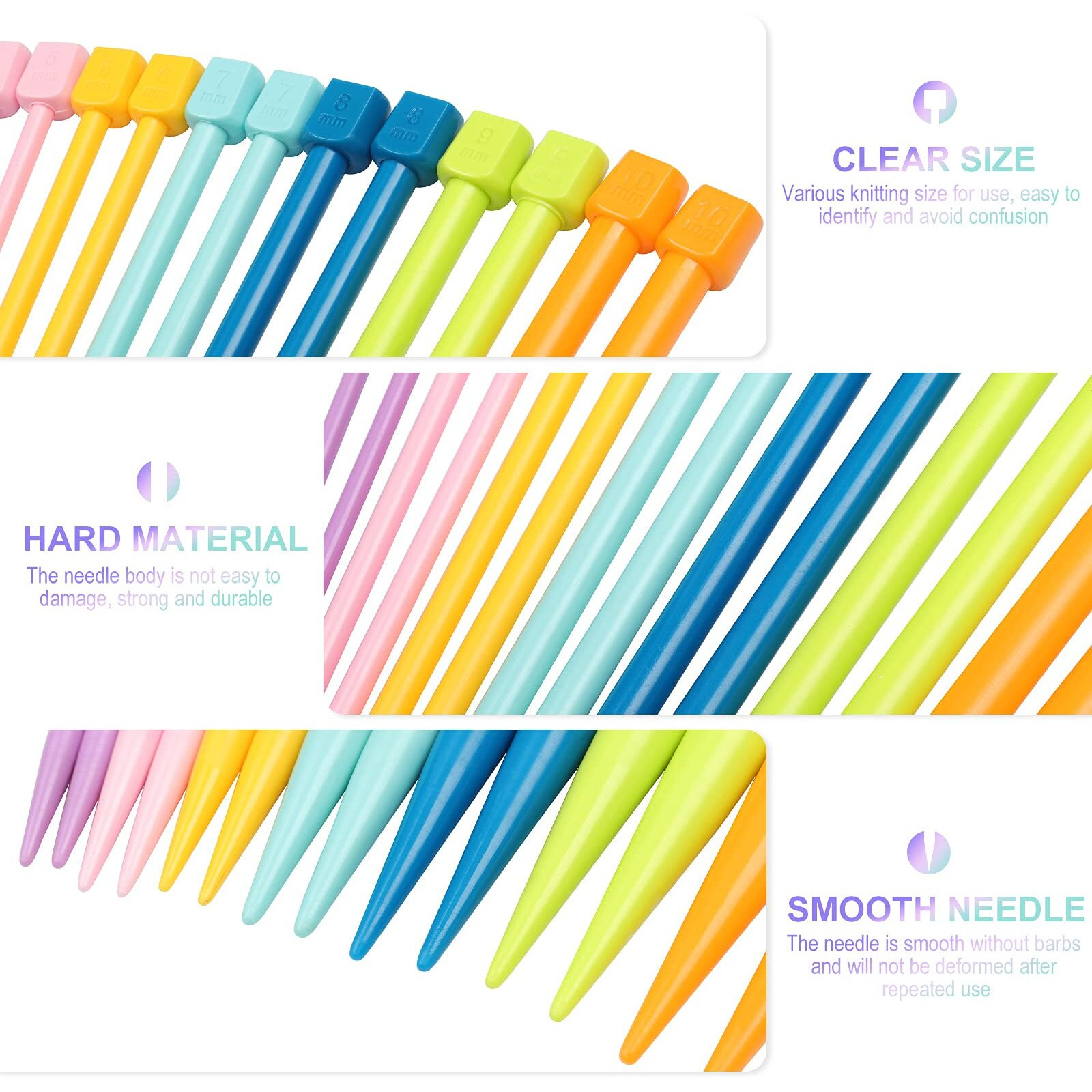 Coopay 14Pcs Plastic Knitting Needles For Beginner And Kids, 10 Inch Long Straight Knitting Needles Single Pointed Needles Colorful Knit Needle Set Knitting Kit Diy Craft Yarn Weaving Tool,4Mm To 10Mm