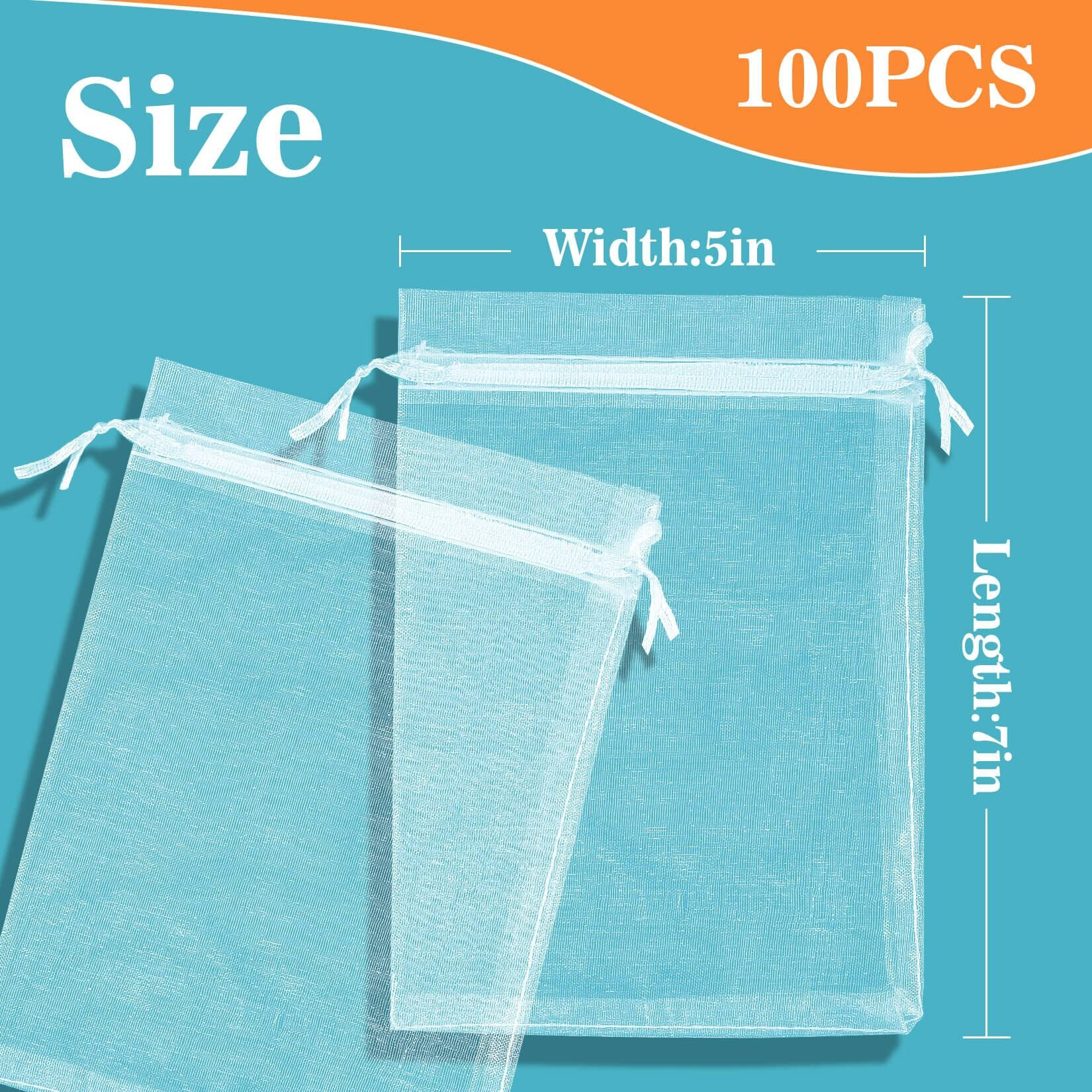 Sukh 100Pcs Organza Bags 5X7 - Small Organza Sachet Jewelry Gift Favor Bags Drawstring Mesh Bags Gifts Valentines Wedding Eid Mubarak Halloween Eve Christmas New Year Party Candy Fruit Wrap Bulk White