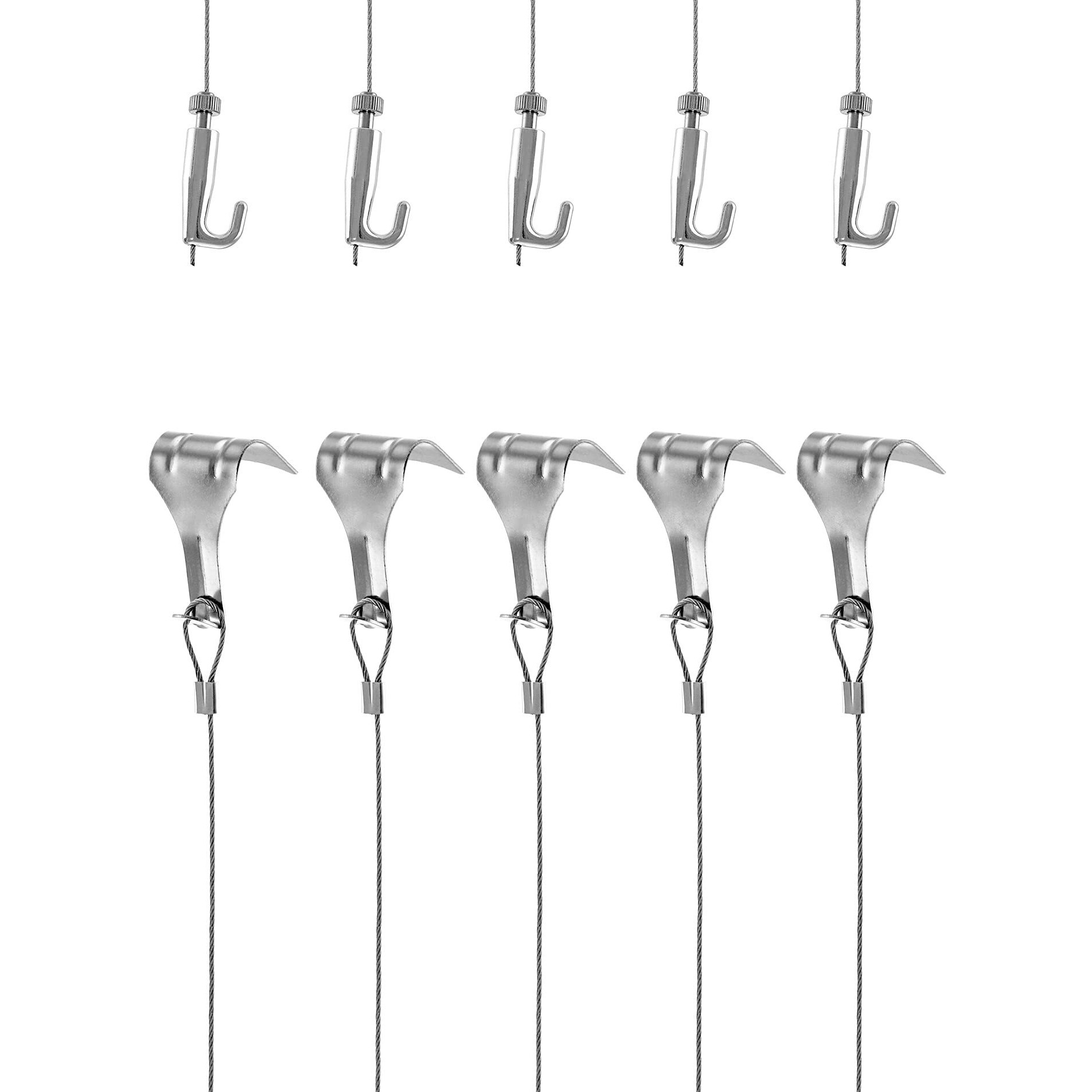 Qwork Picture Rail Hooks And Wire, 5 Set Molding Hooks Picture, Heavy Duty Stainless Steel S-Hook