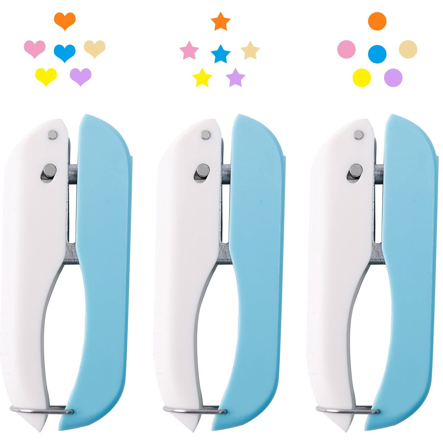 Ucec 3 Pack Paper Craft Hole Punch Shapes, 1/4 Inch Single Hole Puncher For Crafts, Small Handheld Circle Star Hole Punch Heart Hole Punch, 3 Heart Star Hole Puncher For Tags Clothing Ticket