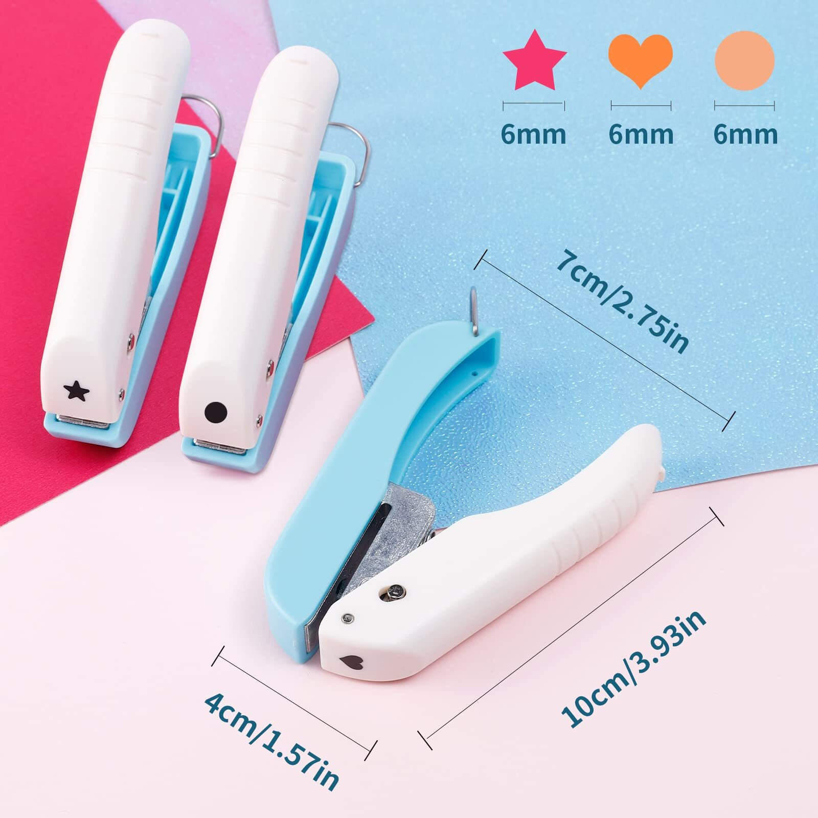 Ucec 3 Pack Paper Craft Hole Punch Shapes, 1/4 Inch Single Hole Puncher For Crafts, Small Handheld Circle Star Hole Punch Heart Hole Punch, 3 Heart Star Hole Puncher For Tags Clothing Ticket
