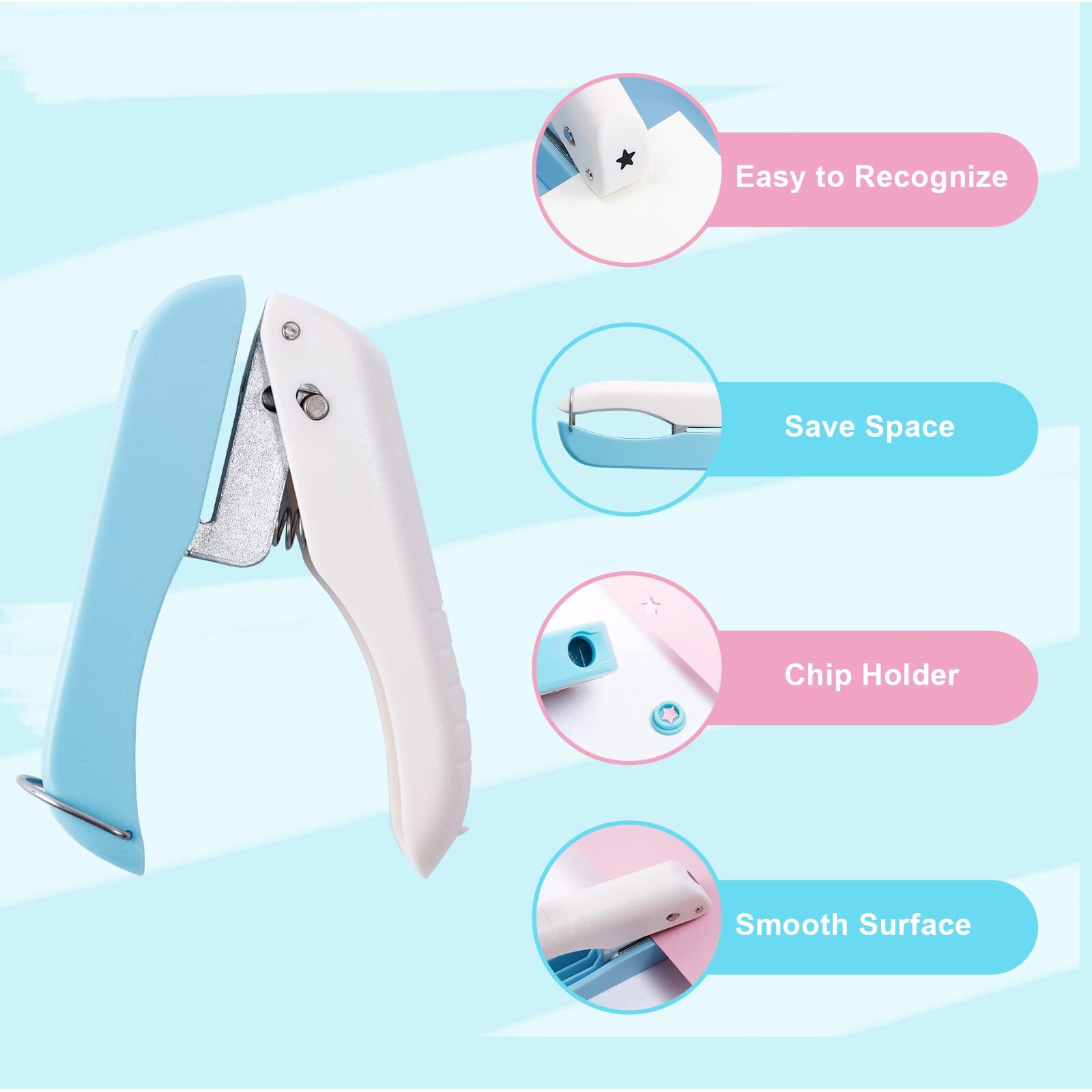 Ucec 3 Pack Paper Craft Hole Punch Shapes, 1/4 Inch Single Hole Puncher For Crafts, Small Handheld Circle Star Hole Punch Heart Hole Punch, 3 Heart Star Hole Puncher For Tags Clothing Ticket
