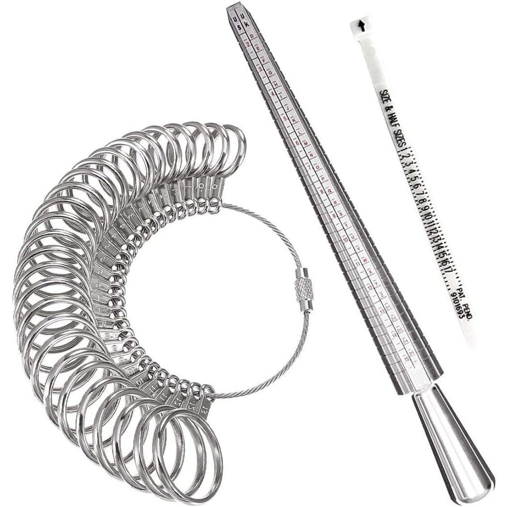 Meowoo Ring Sizer Measuring Tool Set, Ring Gauges With Finger Sizer Mandrel Ring Sizer Tools For Jewelry Sizing Measuring, 3 Pcs