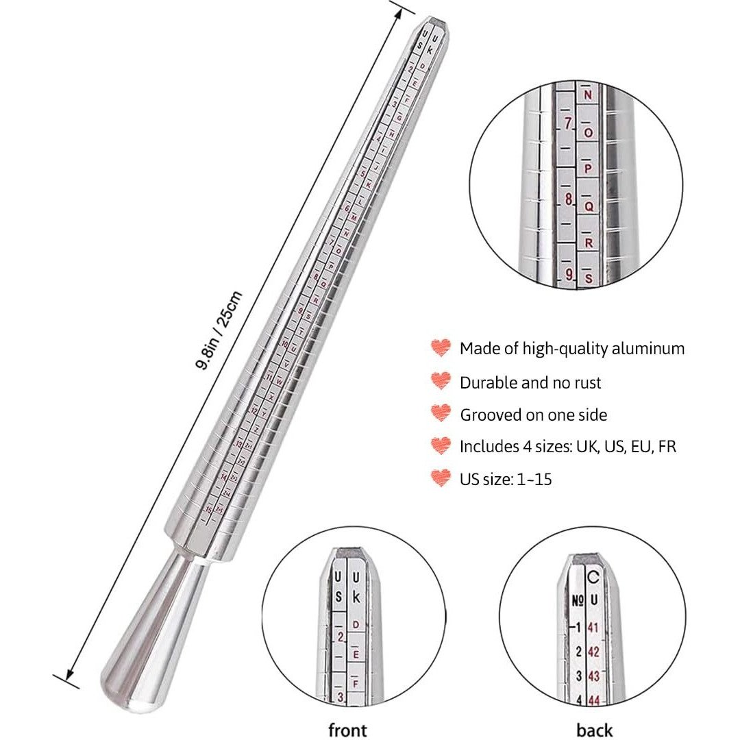 Meowoo Ring Sizer Measuring Tool Set, Ring Gauges With Finger Sizer Mandrel Ring Sizer Tools For Jewelry Sizing Measuring, 3 Pcs