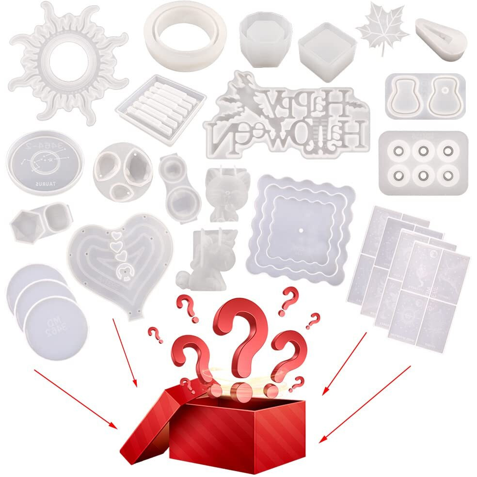 Resin Go 500G Random Silicone Mold Epoxy Resin Mold Mystery Boxes Blessing Bags Random Blind Box Resin Moulds Package Contains Necklaces Pendants Coasters Trays Letters And Other Random Molds