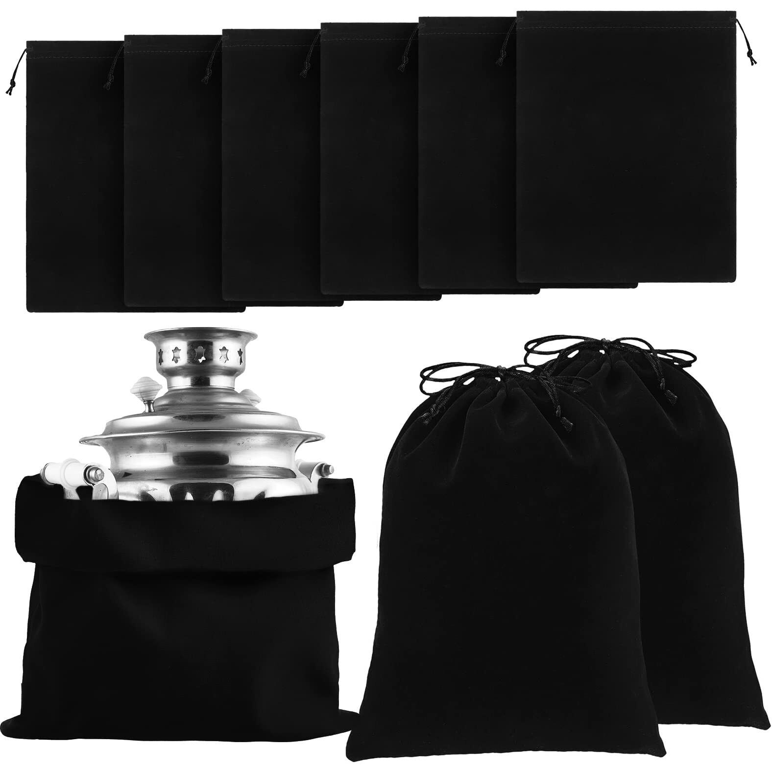 Ferraycle 6 Pcs Silver Storage Bags Anti Tarnish Storage Bag Fabric Cloth Bags For Jewelry Silverware Protection Flatware (Black,18 X 18 Inch)
