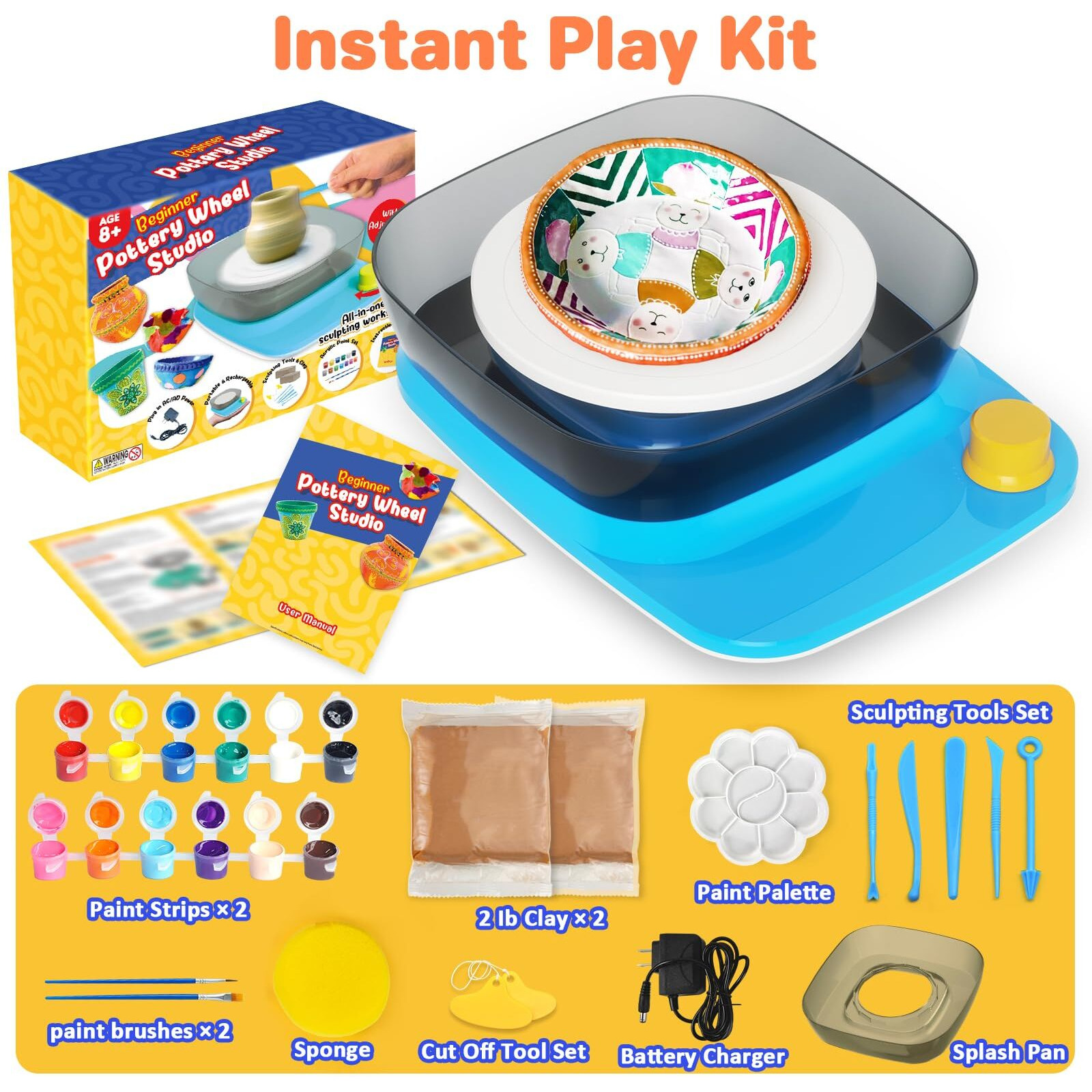 Toyunited Pottery Wheel For Kids Complete Pottery Kit For Beginners With Air Dry Clay - Sculpting Clay Tools & Arts Supplies Arts - Crafts For Girls Ages 4-8 Crafts Kits For Kids Ages 8-12