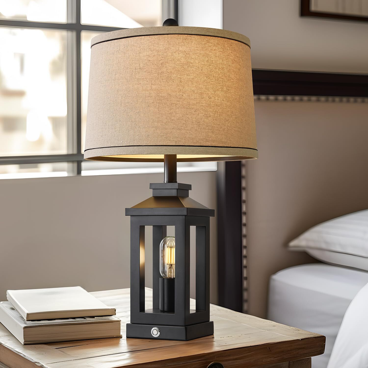 G-Safava 23.75"" Retro Farmhouse Black Table Lamp For Living Room Bedroom Nightstand Set Of 2 Touch Control Bedside Nightlight Vintage Modern Lamp With Usb C+A Ports And 2 Light Sources(4 Bulbs)