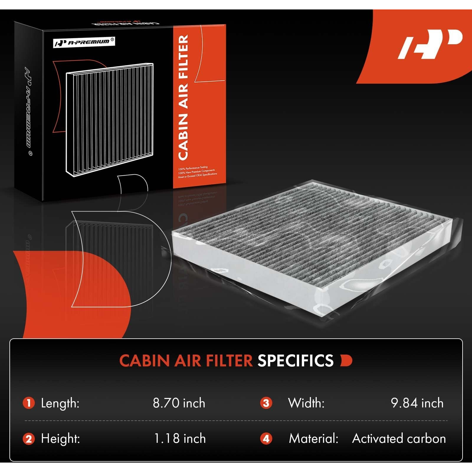 A-Premium Cabin Air Filter With Activated Carbon Compatible With Hyundai Sonata 2006-2008, Santa Fe 2007-2009, Azera 2006-2009 & Kia Optima 2006-2010, Magentis 2005-2010, Replace 087903K000