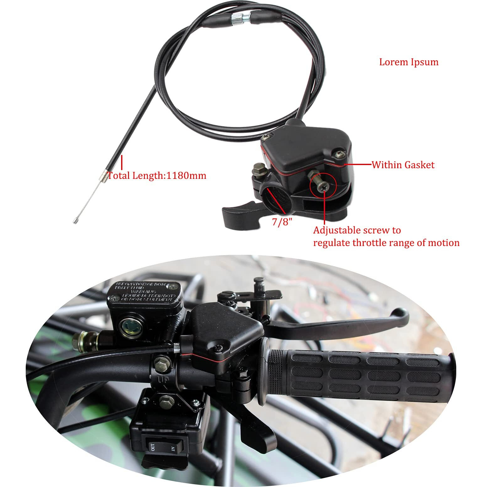 Thumb Throttle Accelerator Brake Lever Cable For 50Cc 70Cc 90Cc 110Cc 125Cc 150Cc 200Cc 250Cc 300Cc Atv Quad Pit Bike Taotao (Lever +Cable)