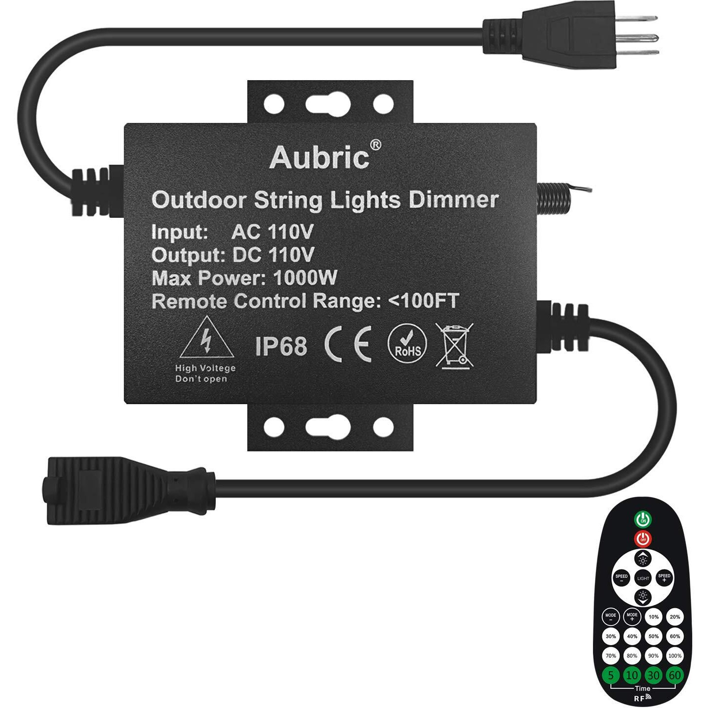 Outdoor Dimmer Switch For String Lights, 1000W Max Power Ip68 Waterproof Wireless Rf Remote Control Timer Switch, 3 Prong Outlet Plug-In Dimmer For Dimmable Led String Lights Patio Lights