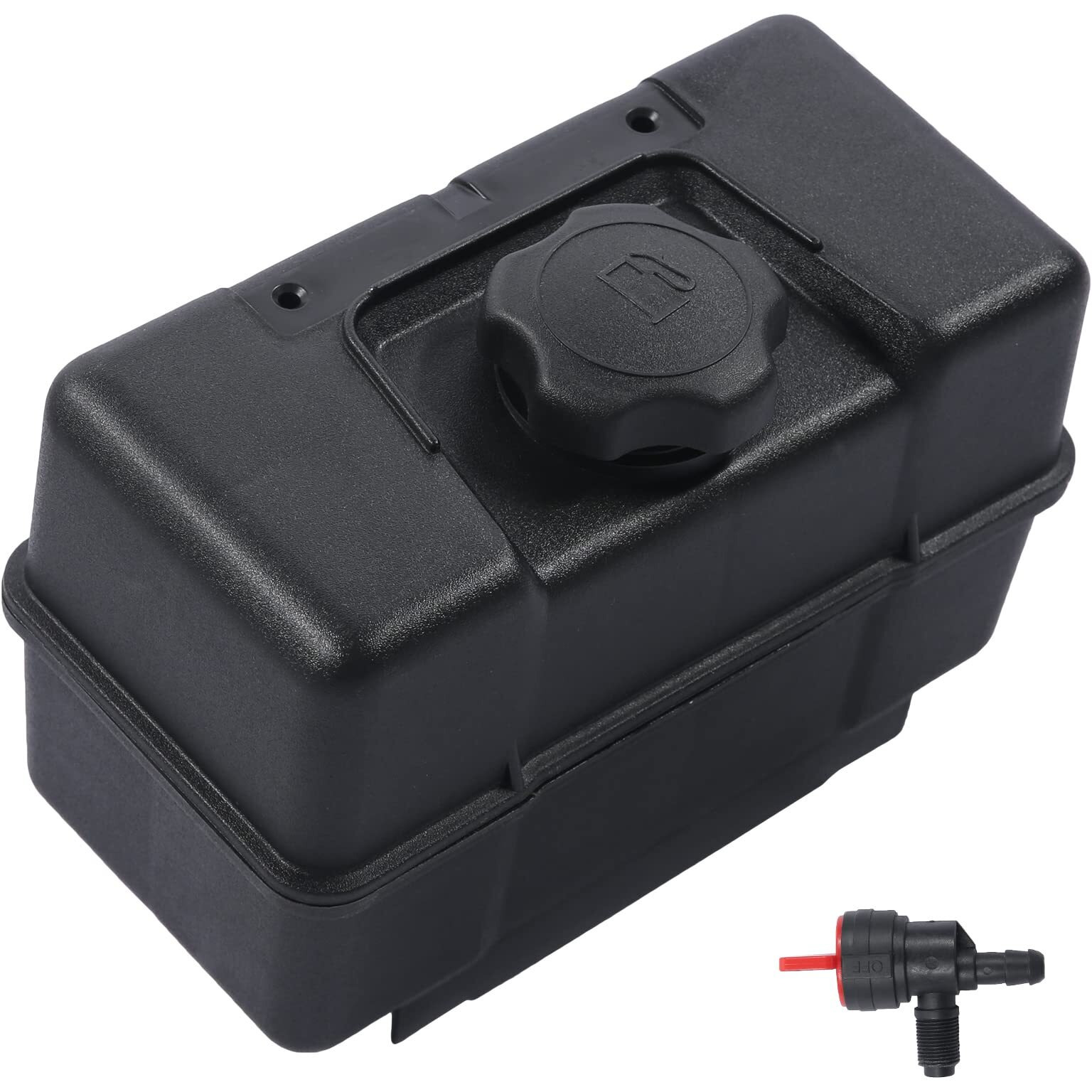 Misakomo 691993 Fuel Tank - 4 Quart Plastic Gas Tank With Shut Off Valve And Cap - Fuel Gas Tank Compatible With Lawn And Garden Equipment Engines - Lawnmower Gas Tank For Remote Mounting