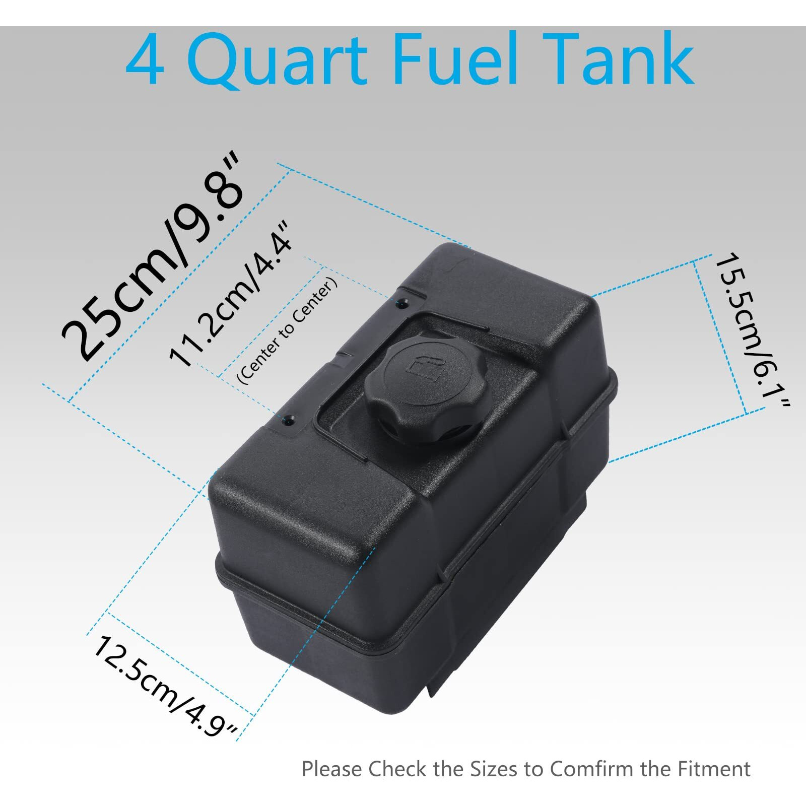 Misakomo 691993 Fuel Tank - 4 Quart Plastic Gas Tank With Shut Off Valve And Cap - Fuel Gas Tank Compatible With Lawn And Garden Equipment Engines - Lawnmower Gas Tank For Remote Mounting