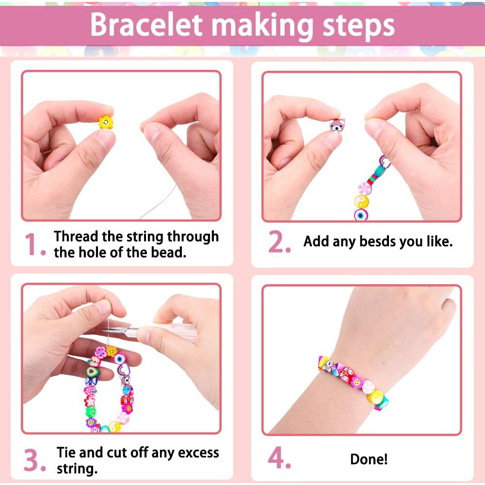 Dulefun 1060Pcs Polymer Clay Beads Charms Kits 28 Styles Cute Fun Clay Beads Charms Flower Butterfly Heart Letter Pony Beads Charms For Women Girls Jewelry Bracelet Necklace Earring Making