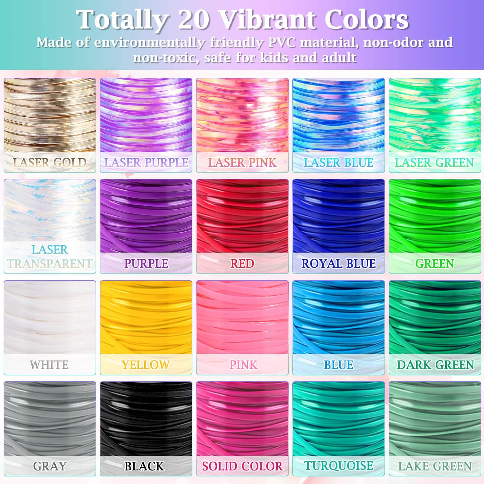 Cridoz Lanyard String, Boondoggle String Kit With 20 Rolls Plastic Lacing Cord And 50Pcs Keychain Lanyard Accessories, Gimp String Lanyard Weaving Kit For Keychain Crafts, Bracelet And Lanyards