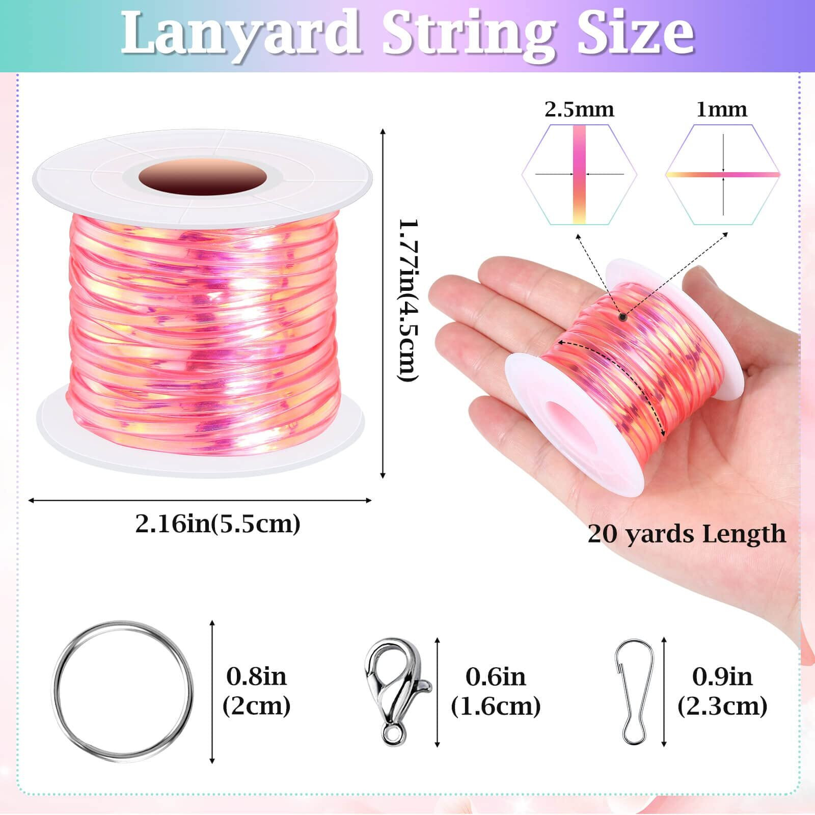 Cridoz Lanyard String, Boondoggle String Kit With 20 Rolls Plastic Lacing Cord And 50Pcs Keychain Lanyard Accessories, Gimp String Lanyard Weaving Kit For Keychain Crafts, Bracelet And Lanyards