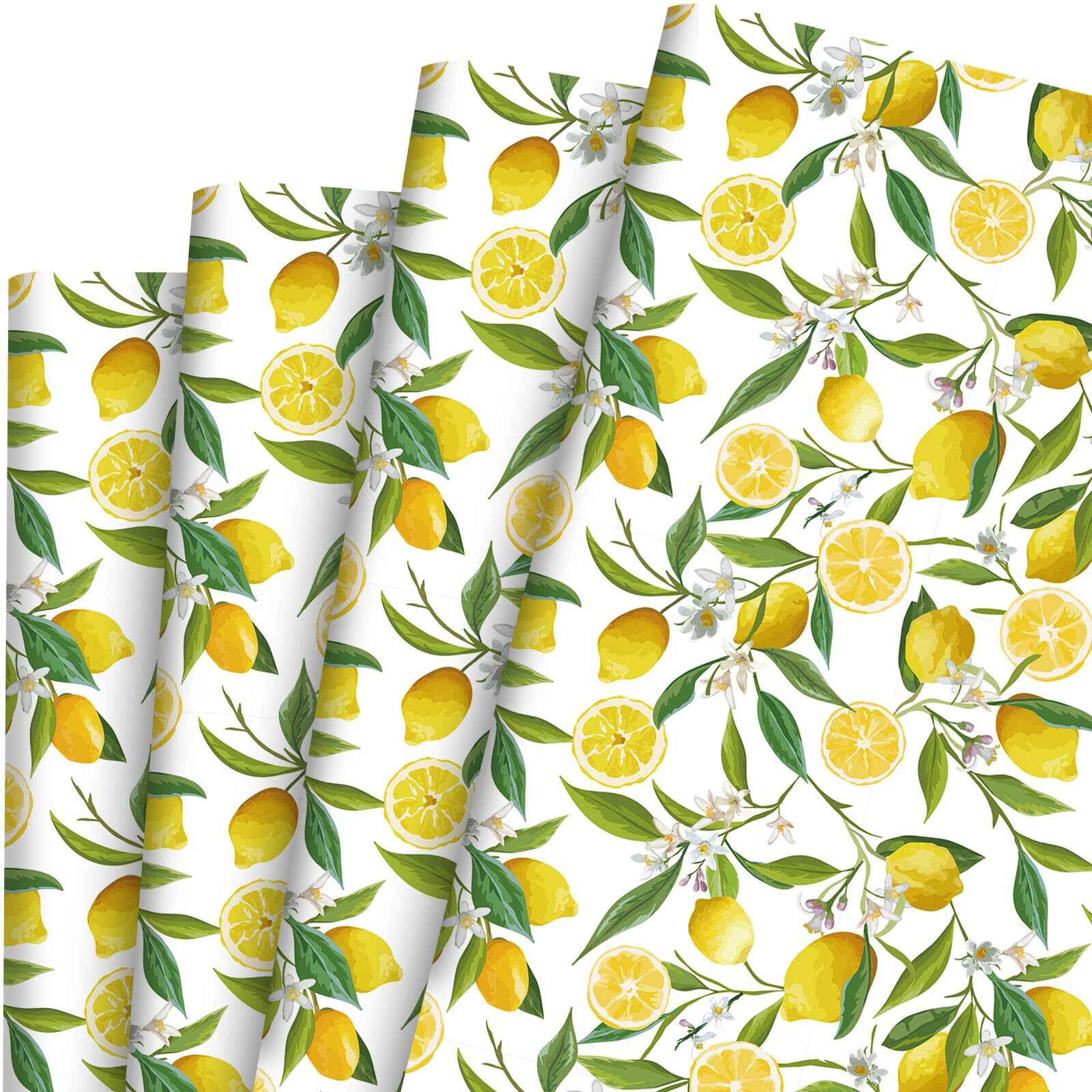 Bolsome 12 Sheets 28 * 20 Inches Lemon Wrapping Paper Yellow Green Summer Fruit Flower Patterned Gift Wrap Paper For Baby Shower Birthday Summer Holidays Diy Craft