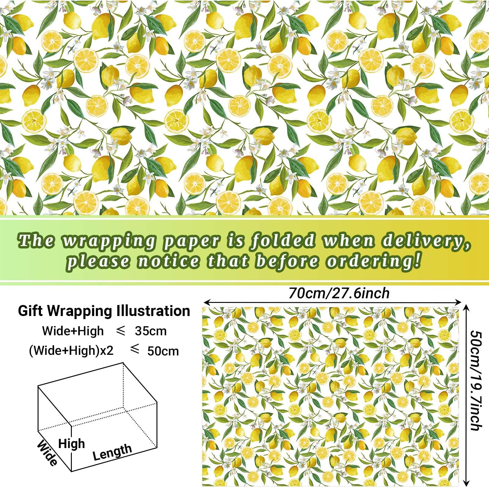 Bolsome 12 Sheets 28 * 20 Inches Lemon Wrapping Paper Yellow Green Summer Fruit Flower Patterned Gift Wrap Paper For Baby Shower Birthday Summer Holidays Diy Craft