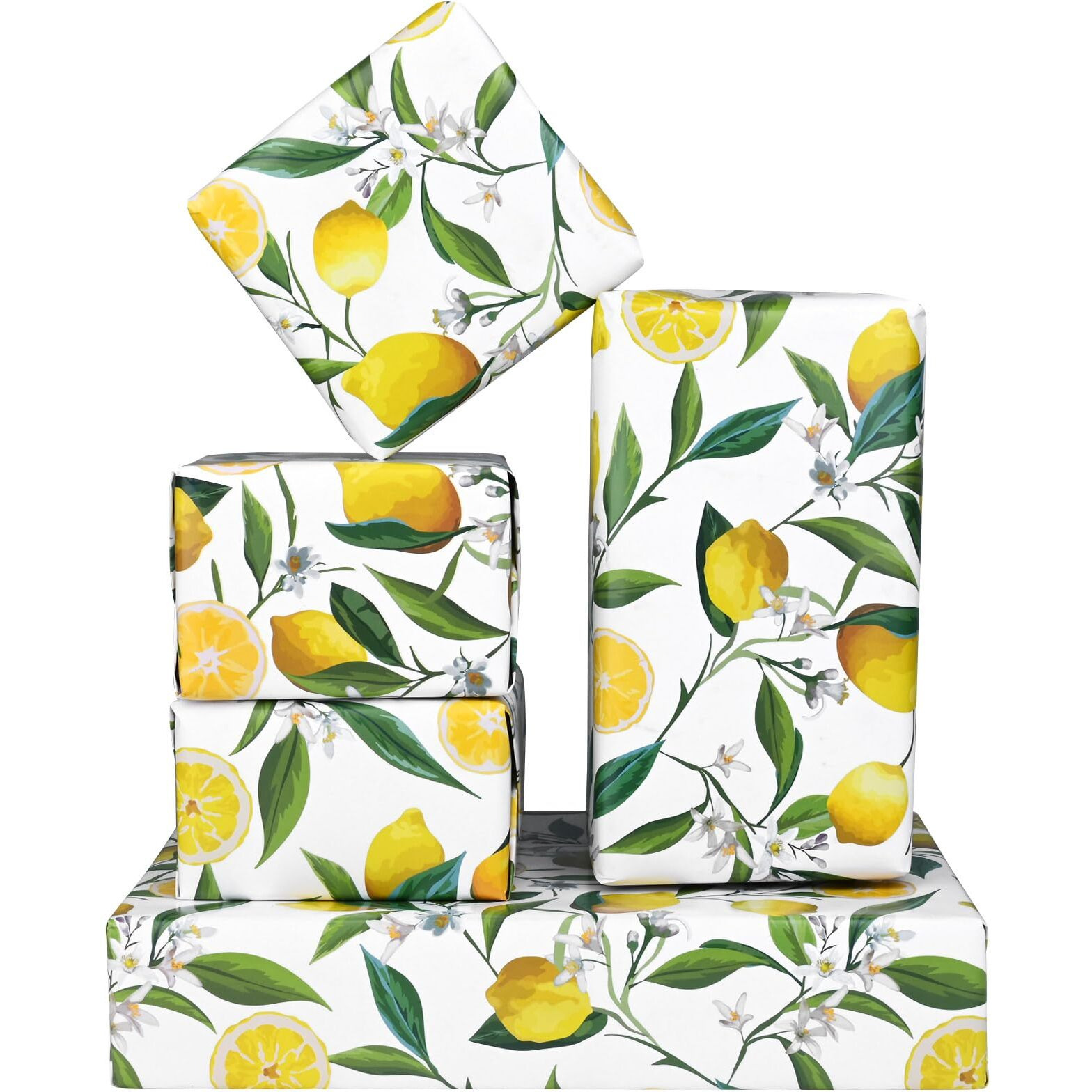 Bolsome 12 Sheets 28 * 20 Inches Lemon Wrapping Paper Yellow Green Summer Fruit Flower Patterned Gift Wrap Paper For Baby Shower Birthday Summer Holidays Diy Craft