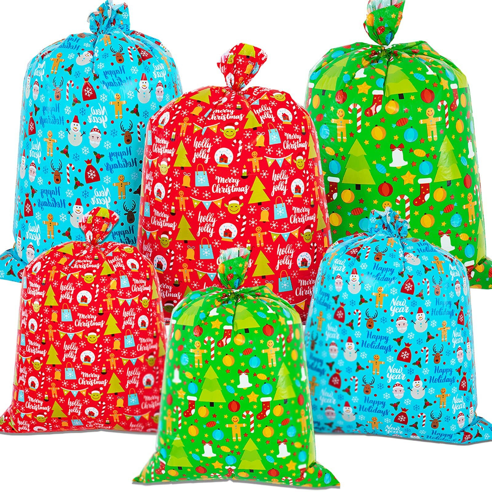 Oumuamua 6 Pack Large Christmas Gift Bags - Xmas Jumbo Presents Bags 49X35.5 And 36.5X34.5    With Gift Tag Cards For Christmas Huge Gifts Decorations, Holiday Gift Giving