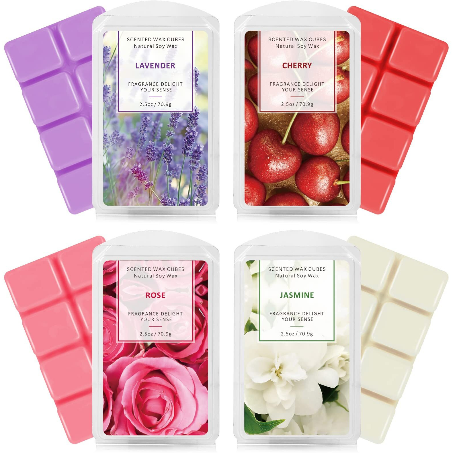 Scentorini Wax Melts, Wax Cubes, Soy Wax Cubes For Wax Warmer, Wax Melts For Christmas Decor, Rose, Lavender, Jasmine, Cherry, 4 X 2.5 Oz