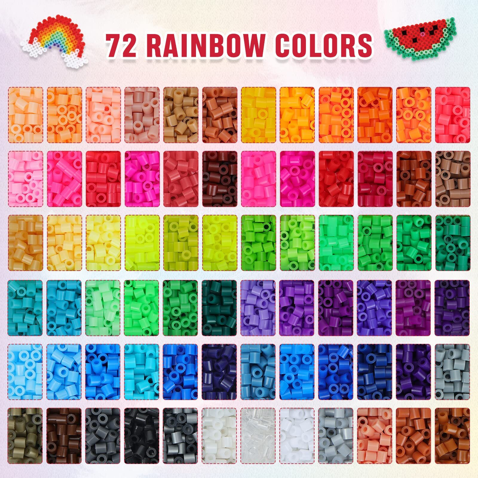 Quefe Fuse Beads Kit Of 72 Assorted Colors, 15000 5Mm Beads Craft Kit Including Pegboard, Melting Beads, Ironing Paper, Tweezers & Colorful Hooks, Great Creative Arts And Crafts Set For Girls